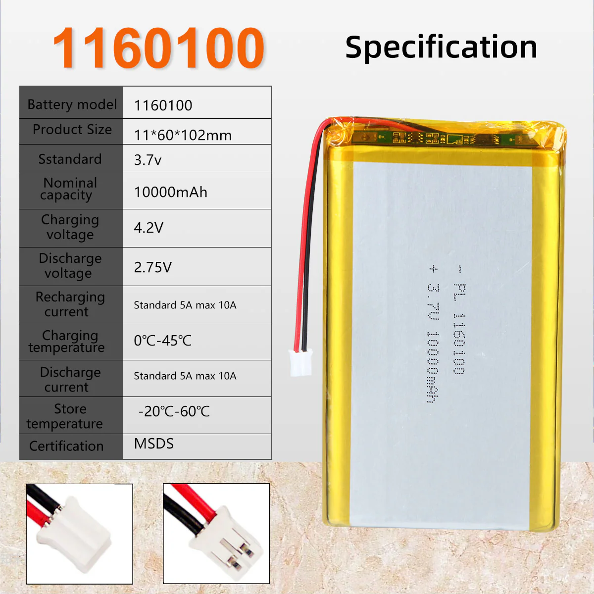 YDL Wholesale 1160100 3.7V 10000mAh Rechargeable  lithium Polymer battery Pack - Image 3