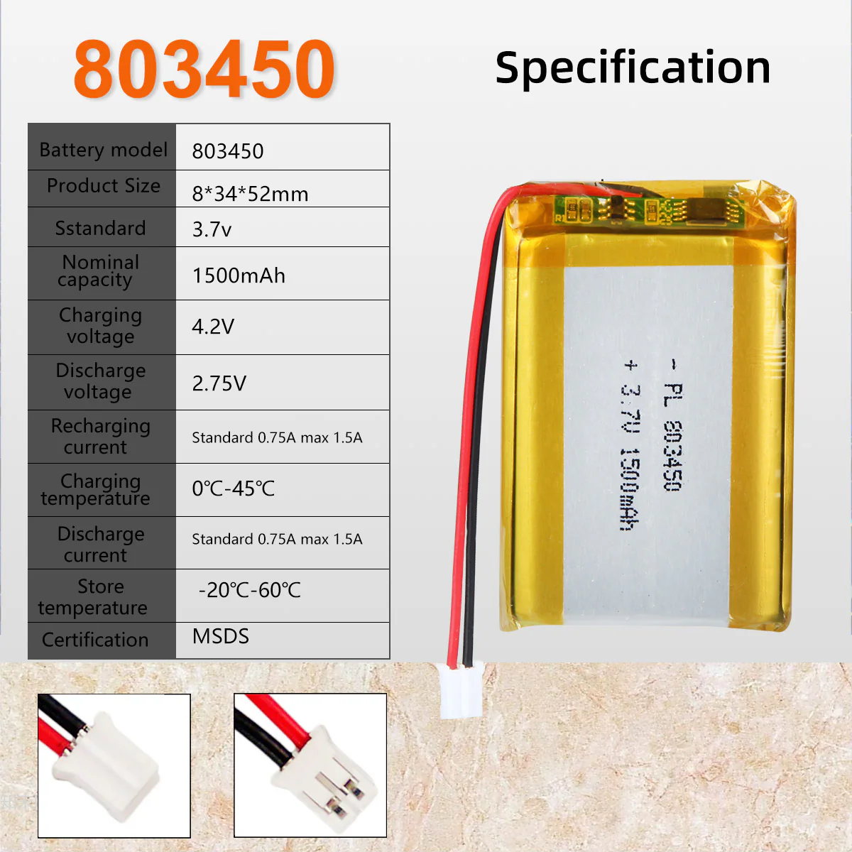 3.7V 1500mAh 803450 Rechargeable Lithium  Polymer Battery - Image 5