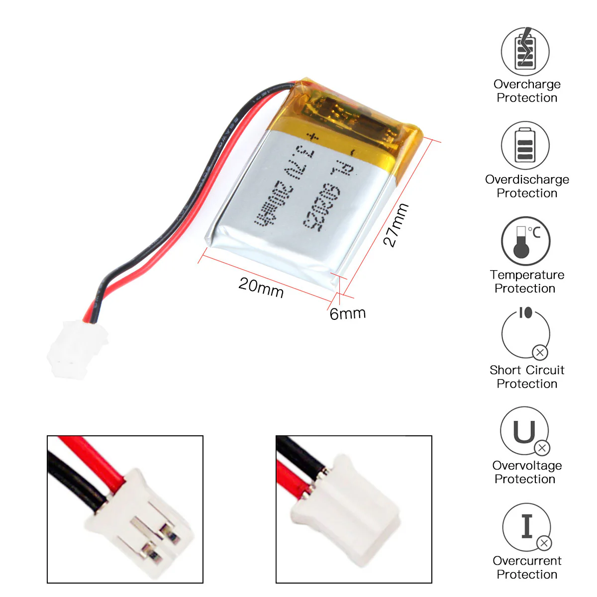 YDL 3.7V 250mAh 602025 Rechargeable Lithium Polymer Battery - Image 3