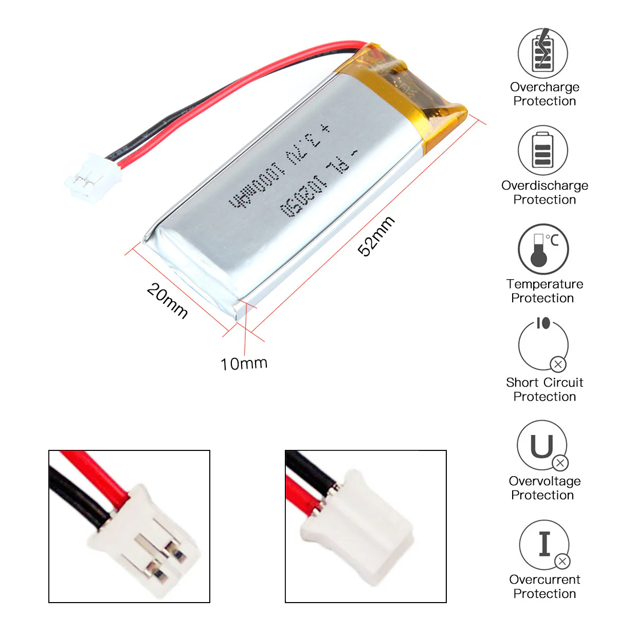 3.7V 102050 1000mAh Lithium Polymer Battery - Image 3