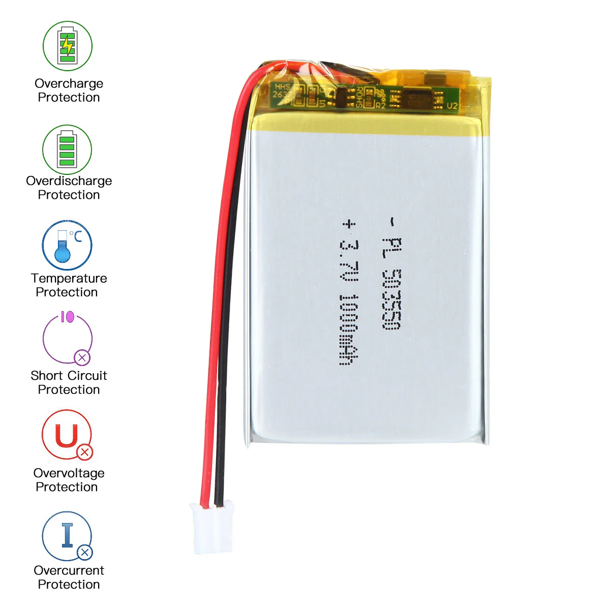 YDL 3.7V 1000mAh 503550 Rechargeable Lithium Polymer Battery Length 52mm - Image 5