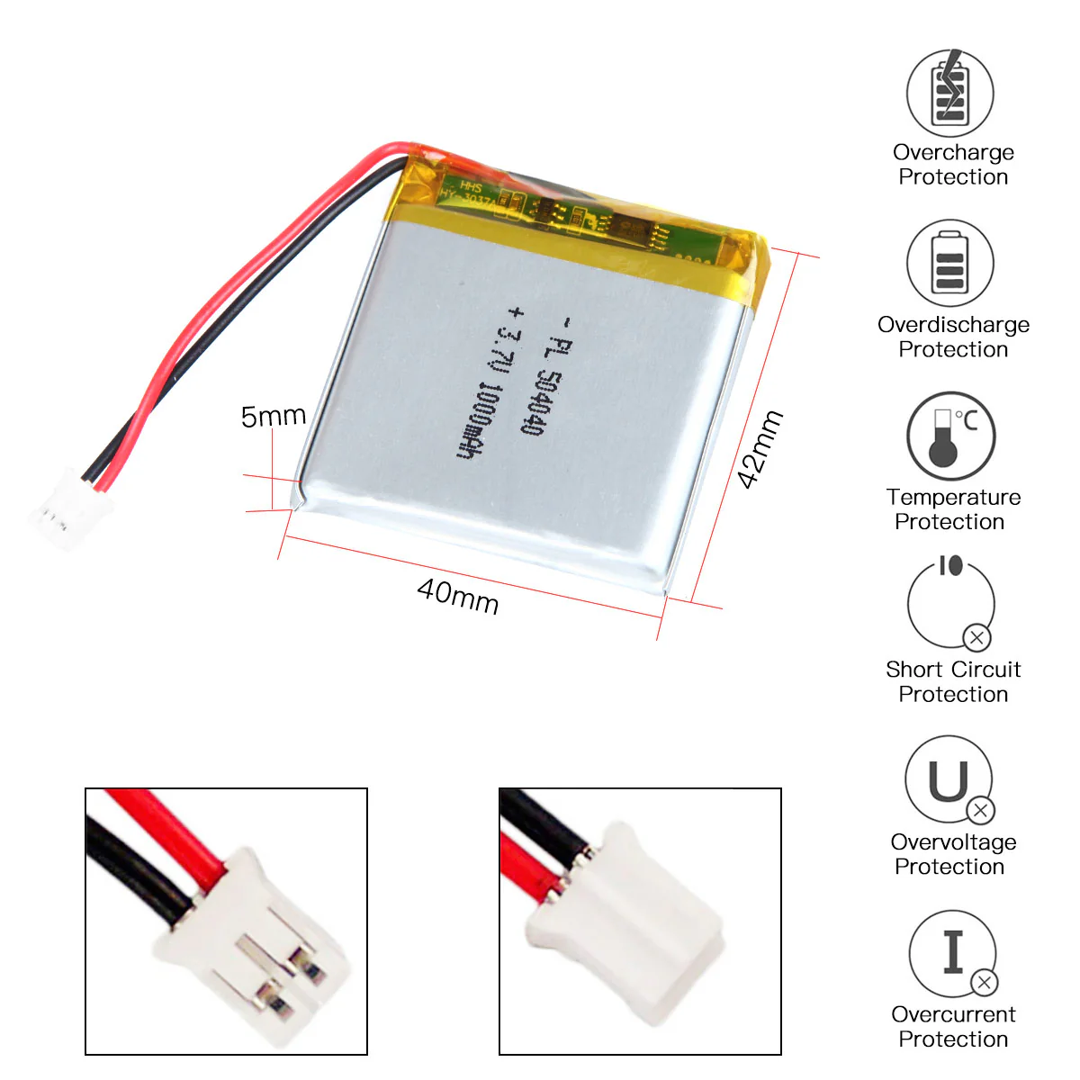 YDL 3.7V 1000mAh 504040 Rechargeable Lithium Polymer Battery - Image 3