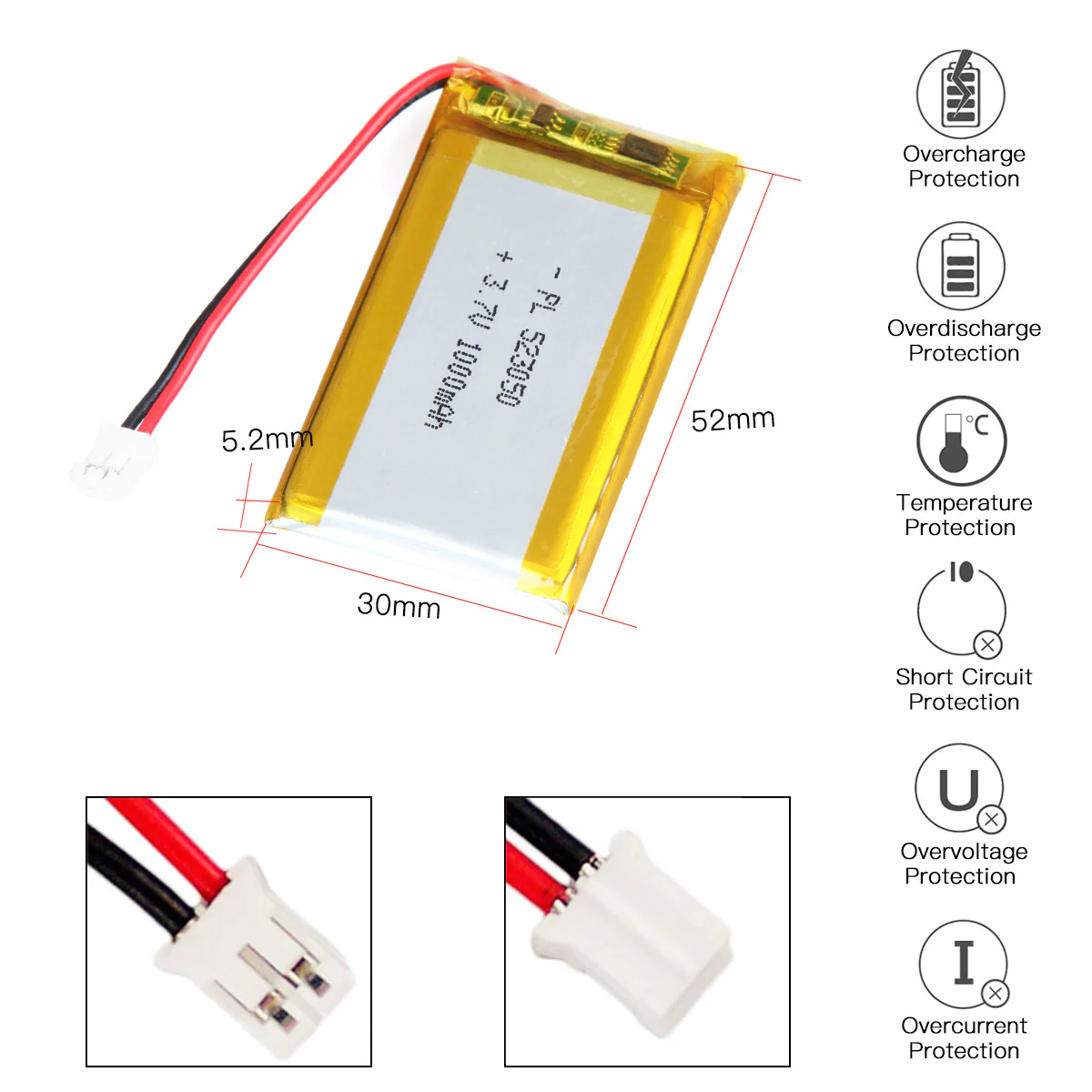 YDL 3.7V 800mAh 523050 Rechargeable  Lithium  Polymer Battery - Image 3