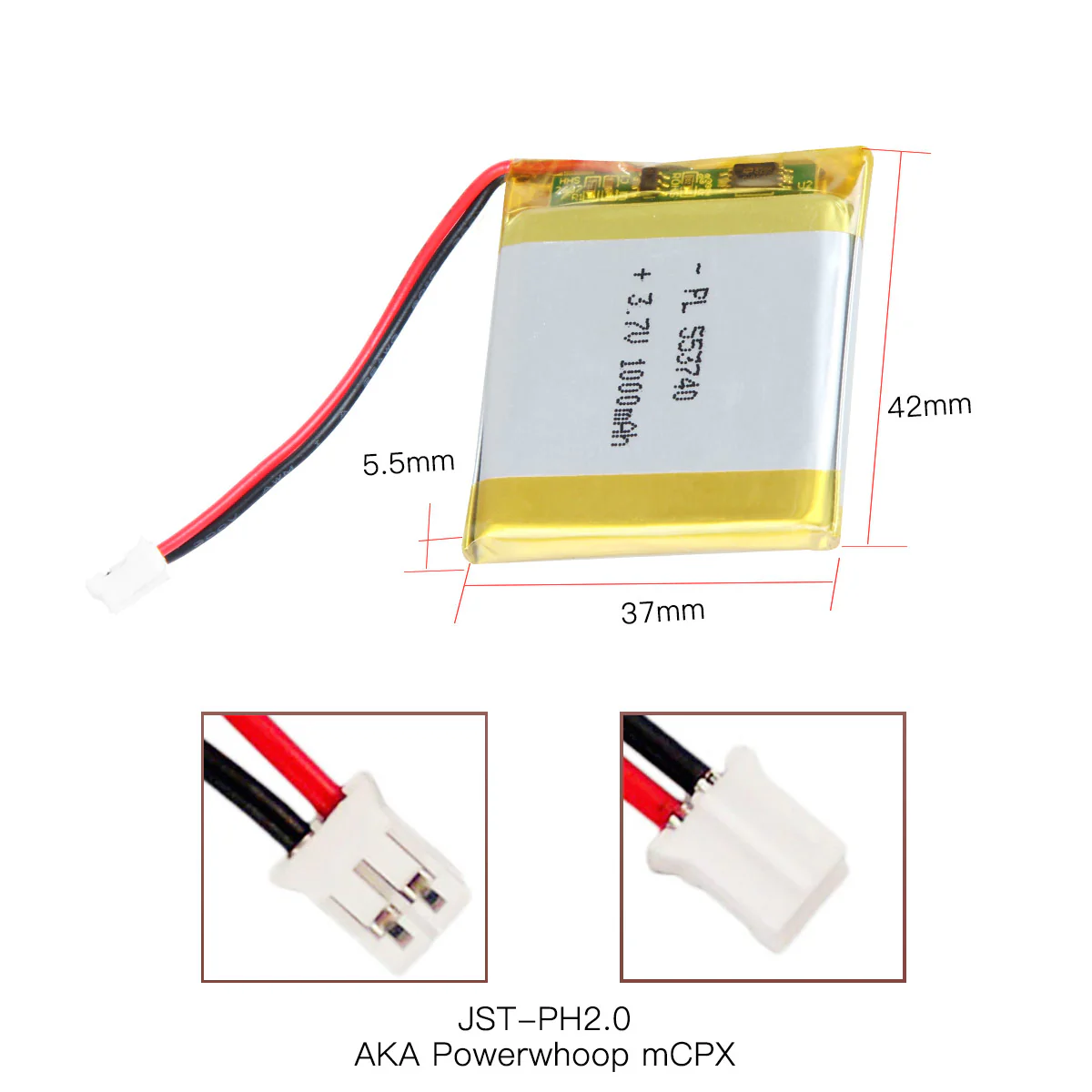 YDL 3.7V 1000mAh 553740 Rechargeable Lithium Polymer Battery Length 42mm - Image 4