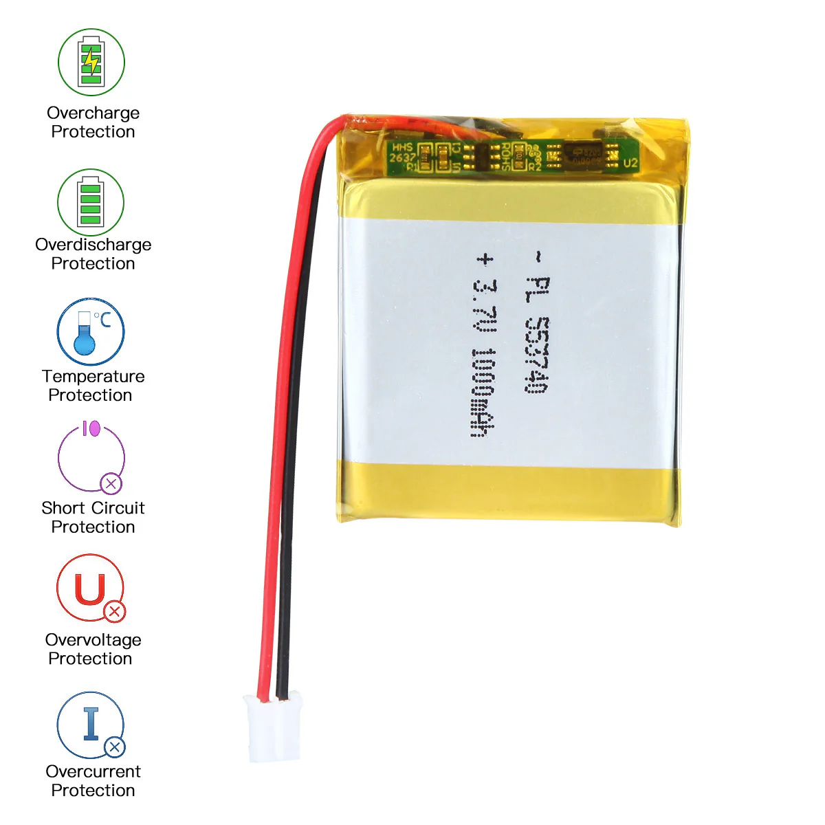YDL 3.7V 1000mAh 553740 Rechargeable Lithium Polymer Battery Length 42mm - Image 5
