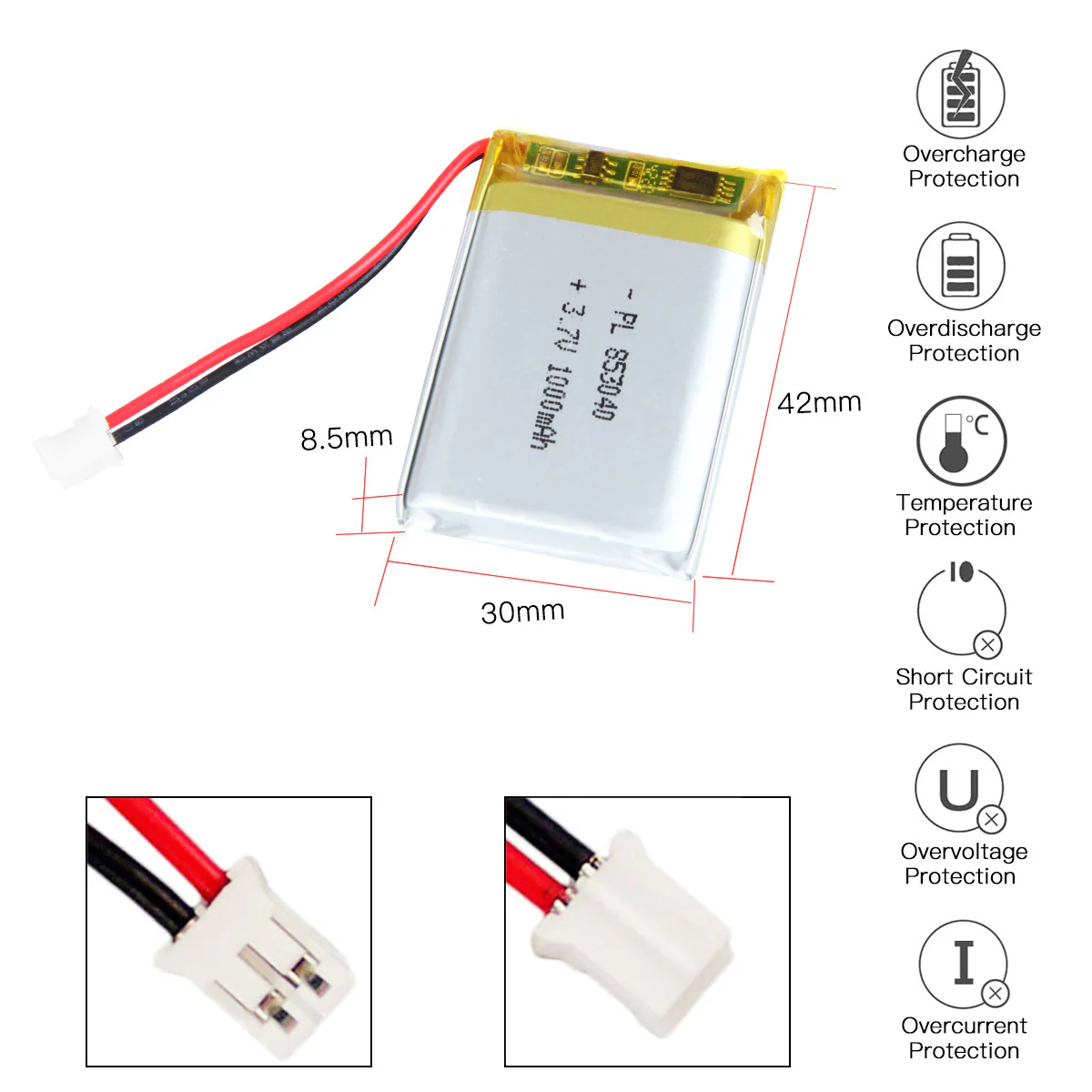 YDL 3.7V 1000mAh 853040 Rechargeable Lithium Polymer  Battery - Image 3