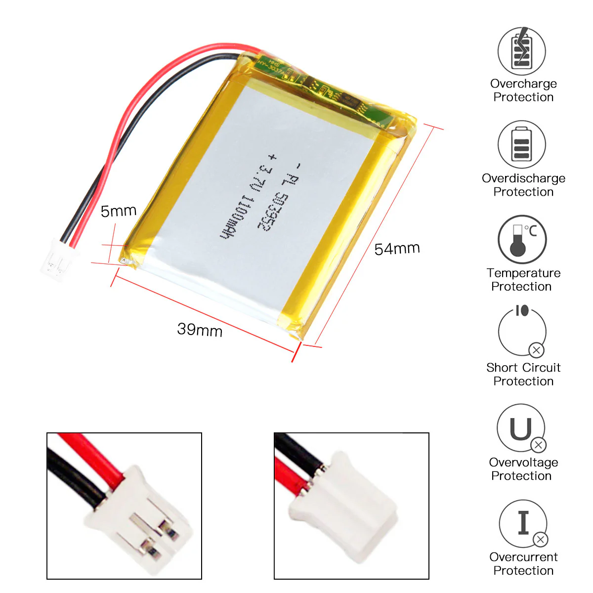YDL 3.7V 1100mAh 503952 Rechargeable Lithium Polymer Battery Length 54mm - Image 3