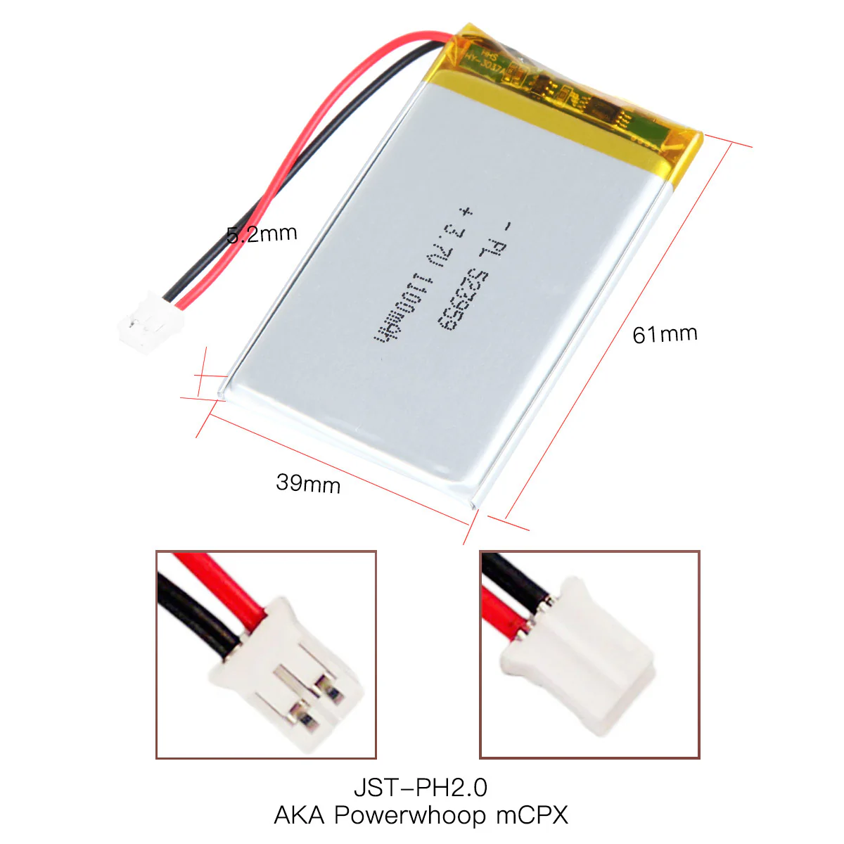 YDL 3.7V 1100mAh 523959 Rechargeable Lithium Polymer Battery Length 61mm - Image 4