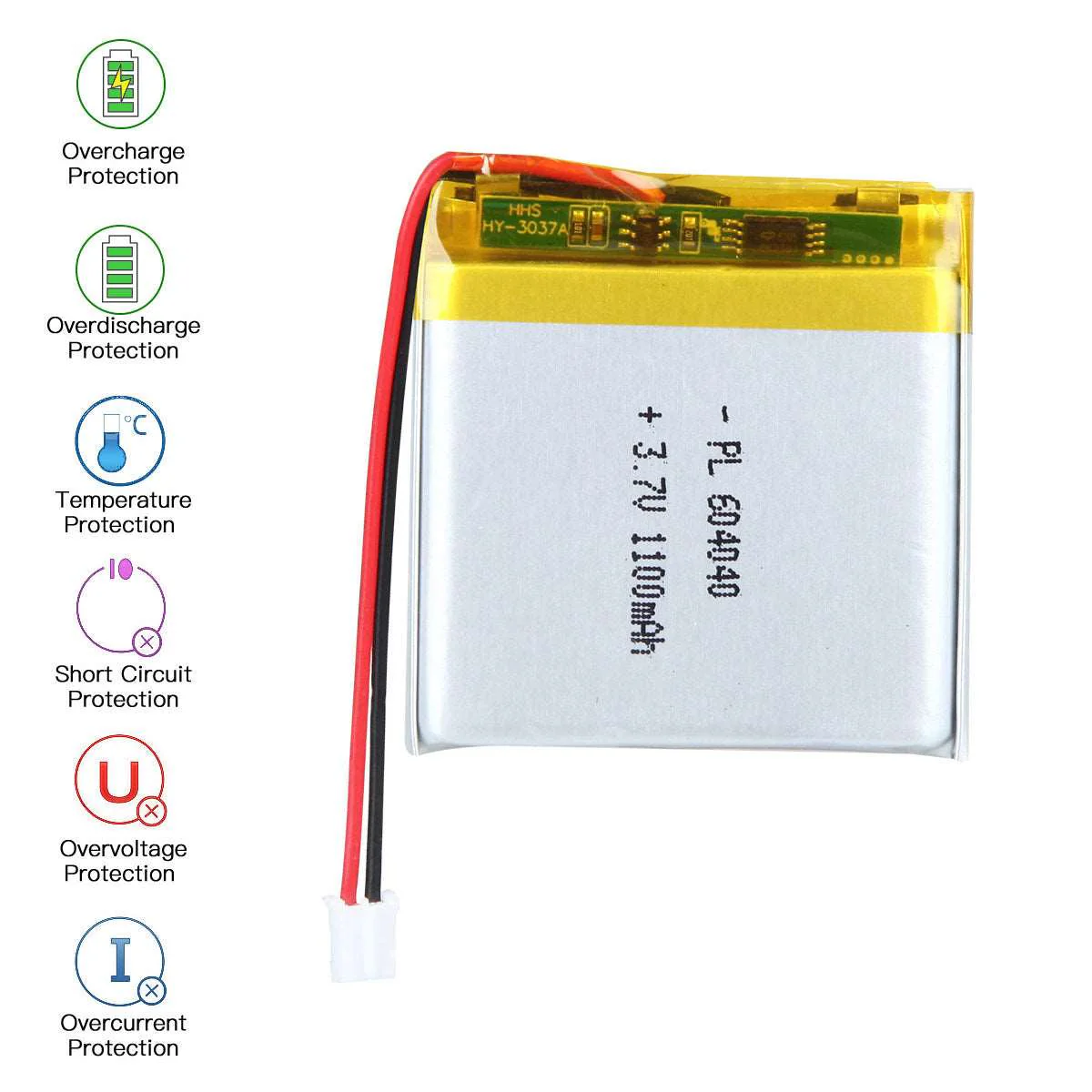 3.7V 1100mAh 604040 Rechargeable Lithium Polymer Battery Pack - Image 3