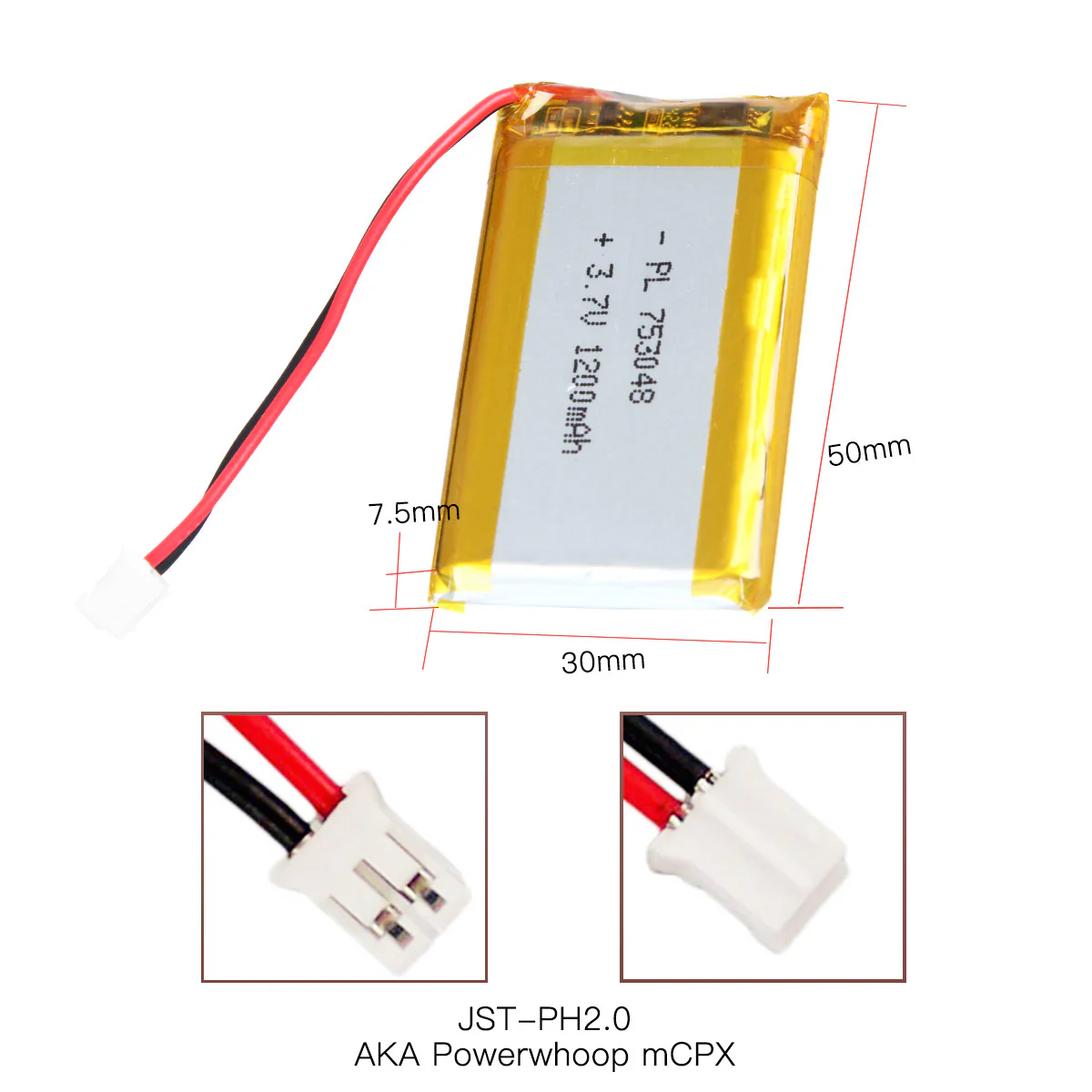 YDL 3.7V 1200mAh 753048 Rechargeable Lithium Polymer Battery - Image 4