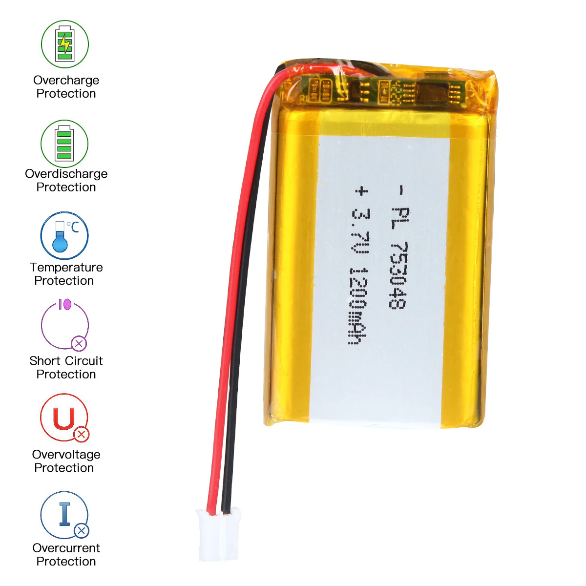 YDL 3.7V 1200mAh 753048 Rechargeable Lithium Polymer Battery - Image 5