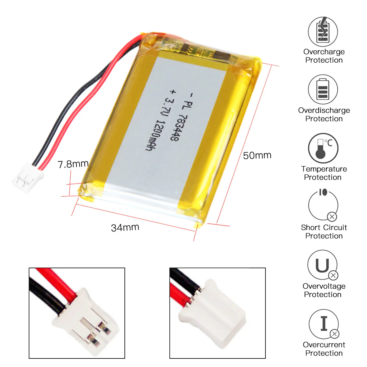 YDL 3.7V 1200mAh 783448 Rechargeable Lithium Polymer Battery - Image 3