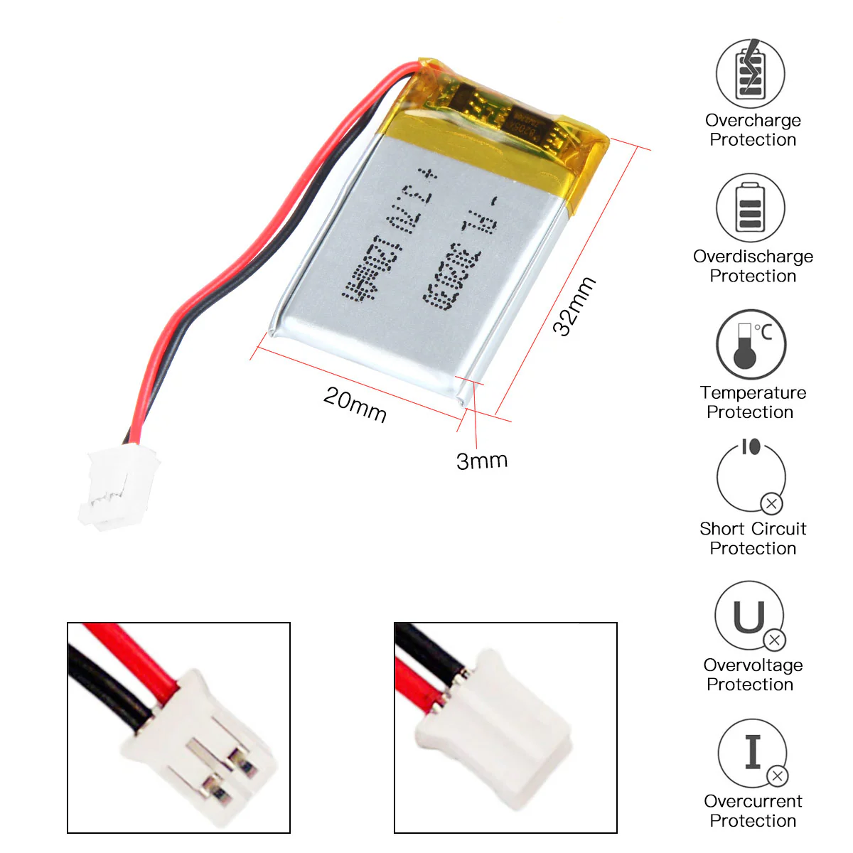 YDL 3.7V 120mAh 302030 Rechargeable Lithium  Polymer Battery - Image 3