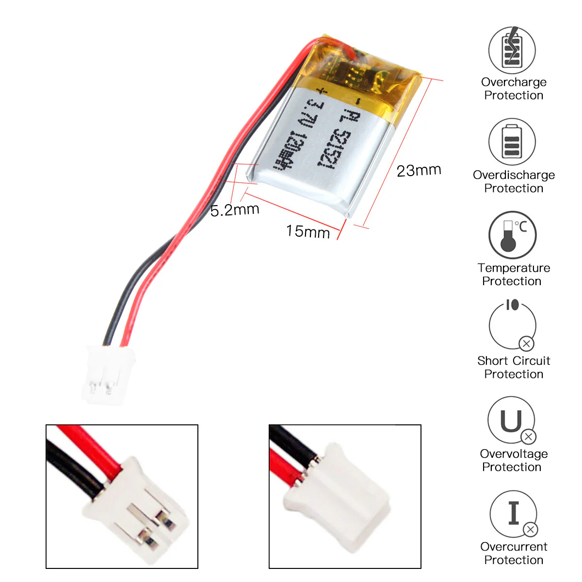 YDL 3.7V 120mAh 521521 Rechargeable Lithium Polymer Battery Length 23mm - Image 3