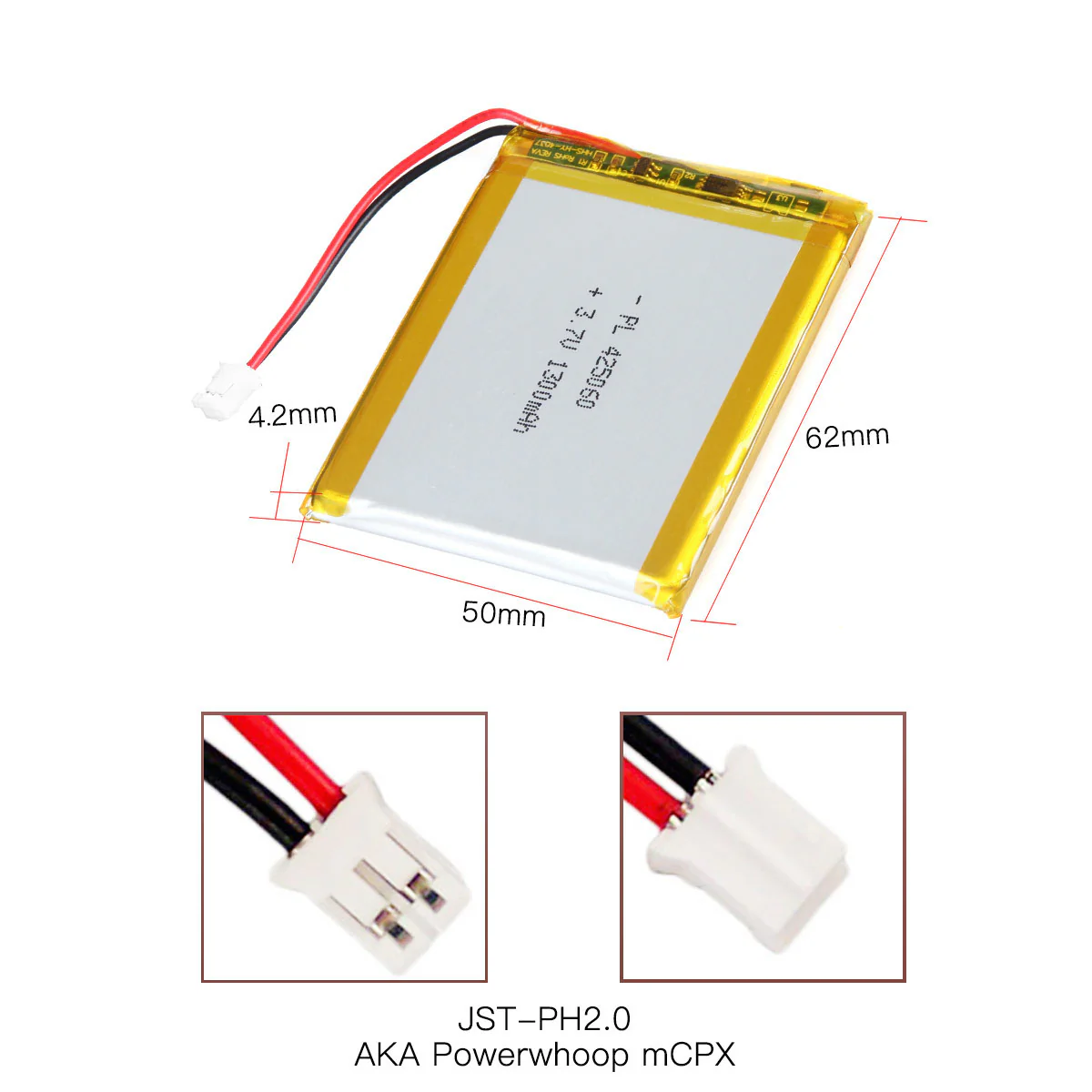 YDL 3.7V 1300mAh 425060 Rechargeable Lithium Polymer Battery Length 62mm - Image 4