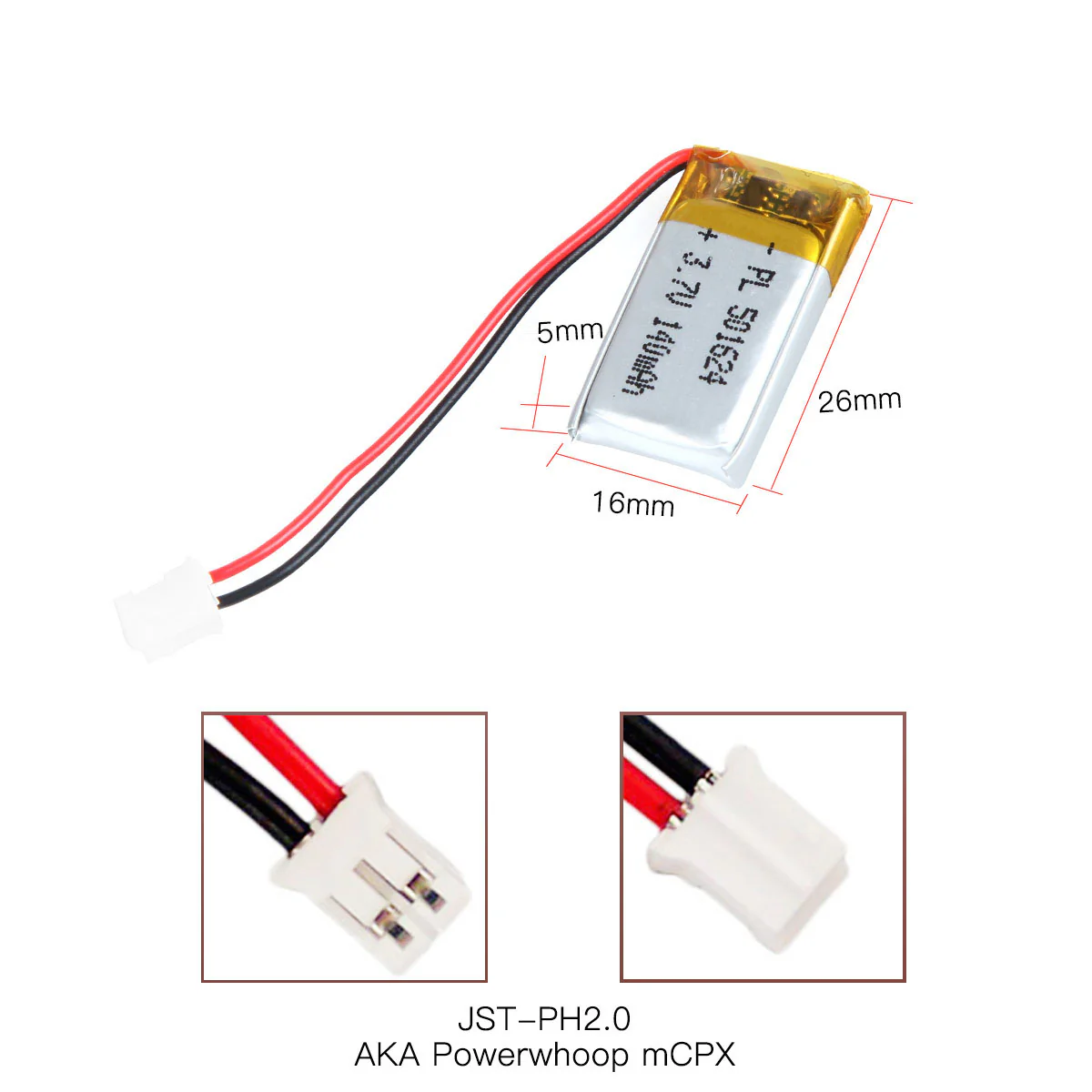 YDL 3.7V 140mAh 501624 Rechargeable Lithium Polymer Battery Length 26mm - Image 5