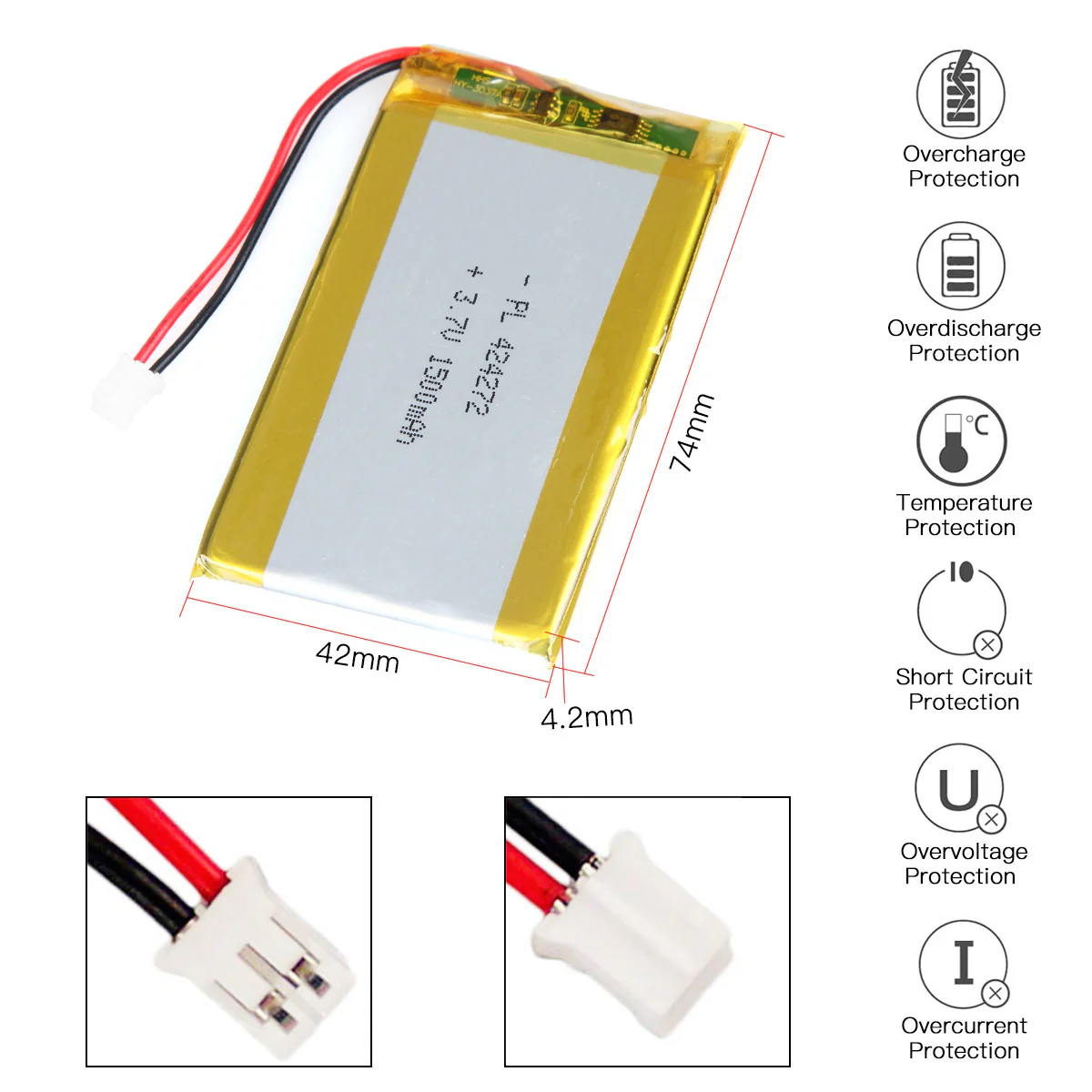 YDL 3.7V 1500mAh 424272 Rechargeable Lithium Polymer Battery Length 74mm - Image 3
