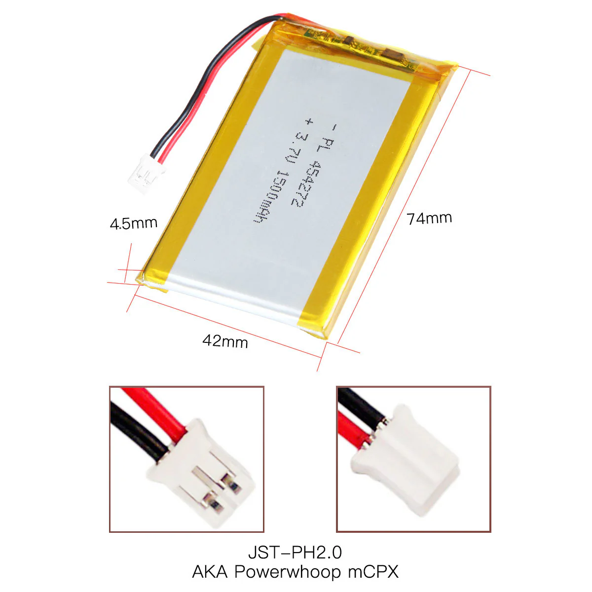YDL 3.7V 1500mAh 454272 Rechargeable Lithium Polymer Battery Length 74mm - Image 5