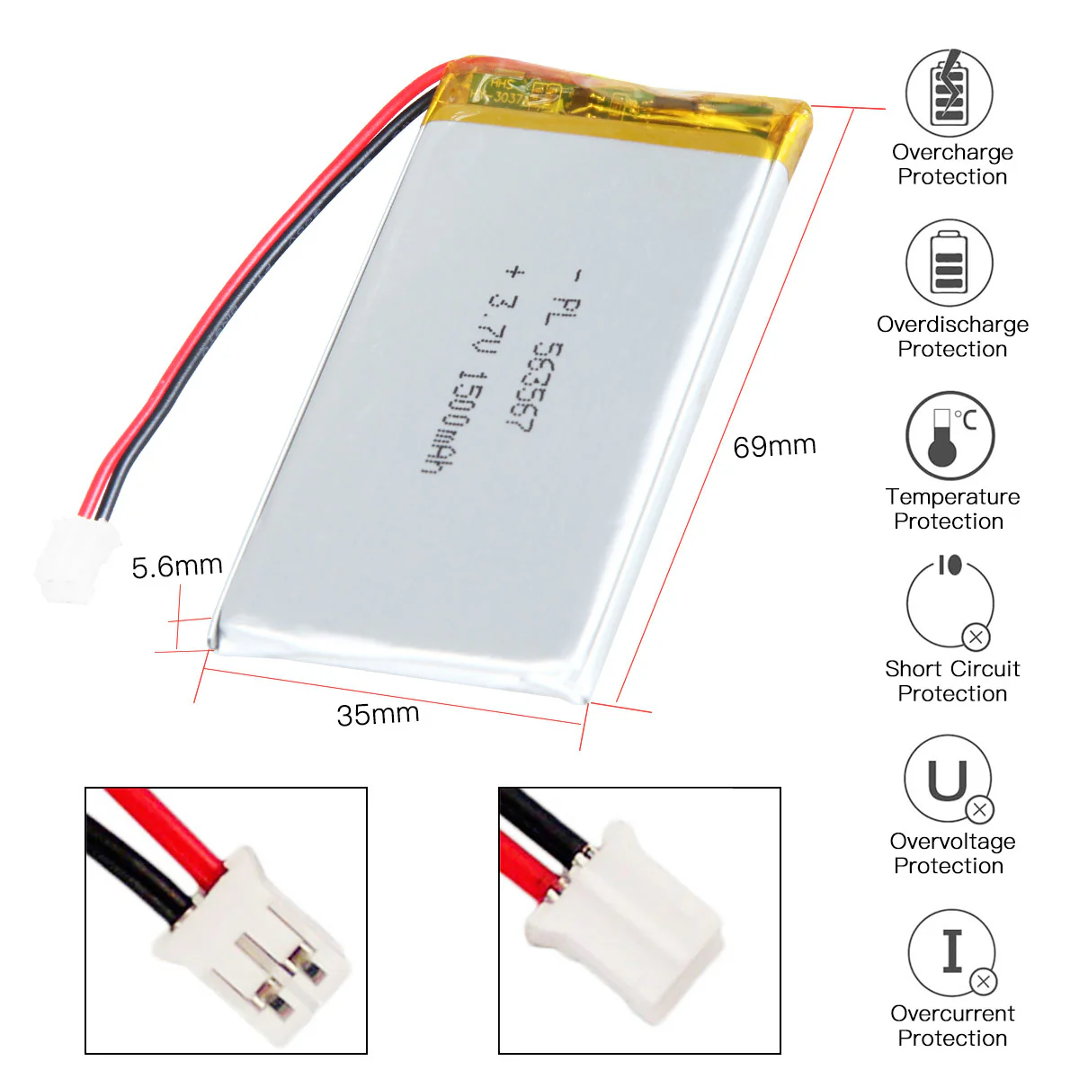 YDL 3.7V 1500mAh 563567 Rechargeable Lithium Polymer Battery Length 69mm - Image 4