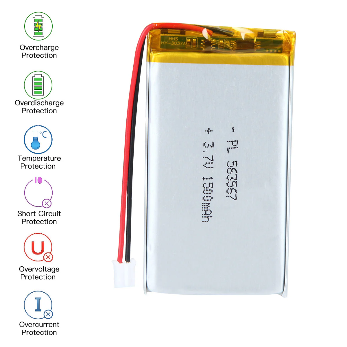 YDL 3.7V 1500mAh 563567 Rechargeable Lithium Polymer Battery Length 69mm - Image 6