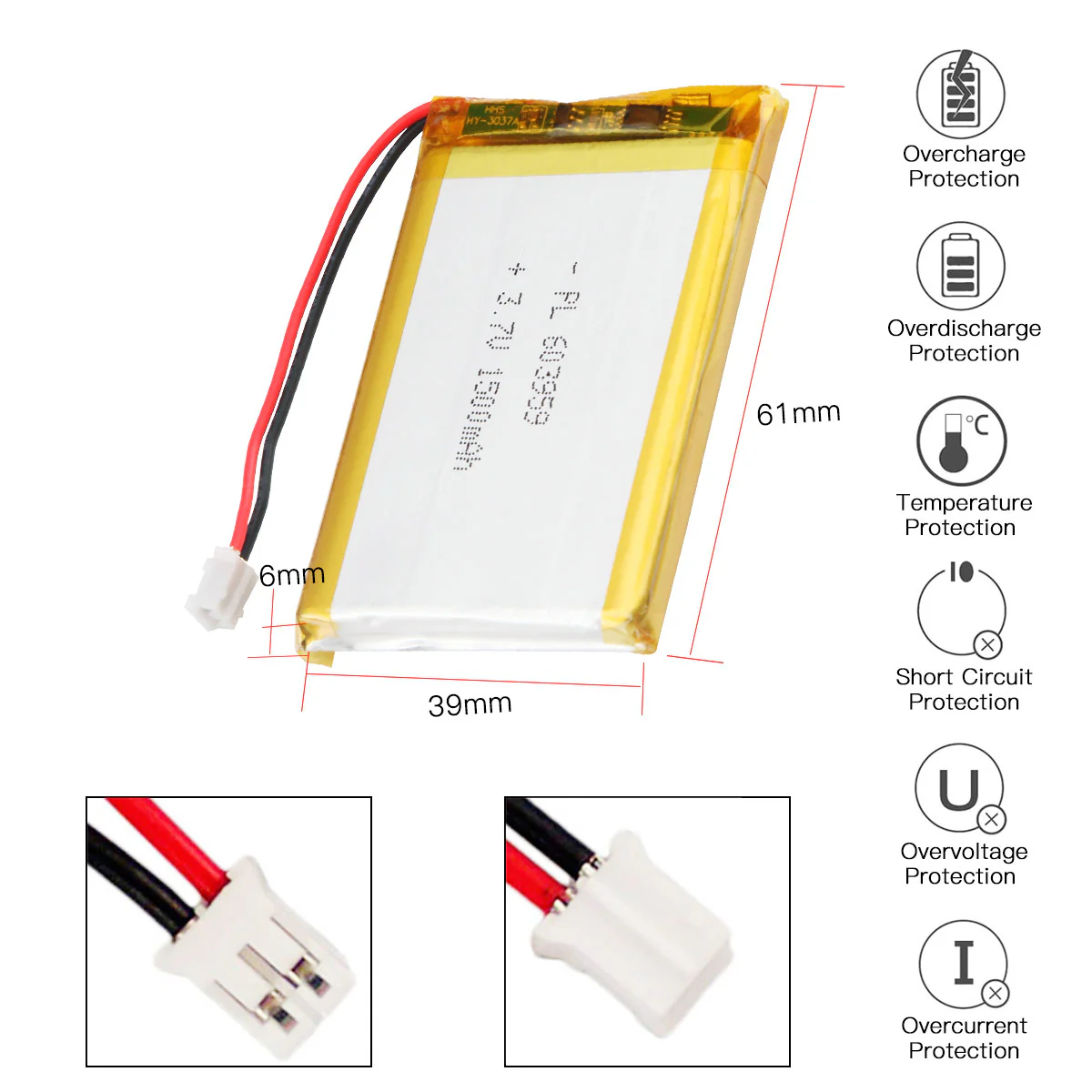 3.7V 1500mAh 603959 Rechargeable Lithium Polymer Battery Length 61mm - Image 4