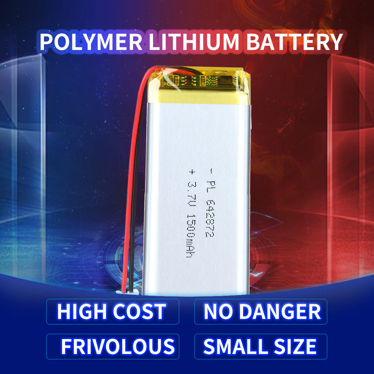 YDL 3.7V 1500mAh 642872 Rechargeable Lithium Polymer Battery Length 74mm - Image 2