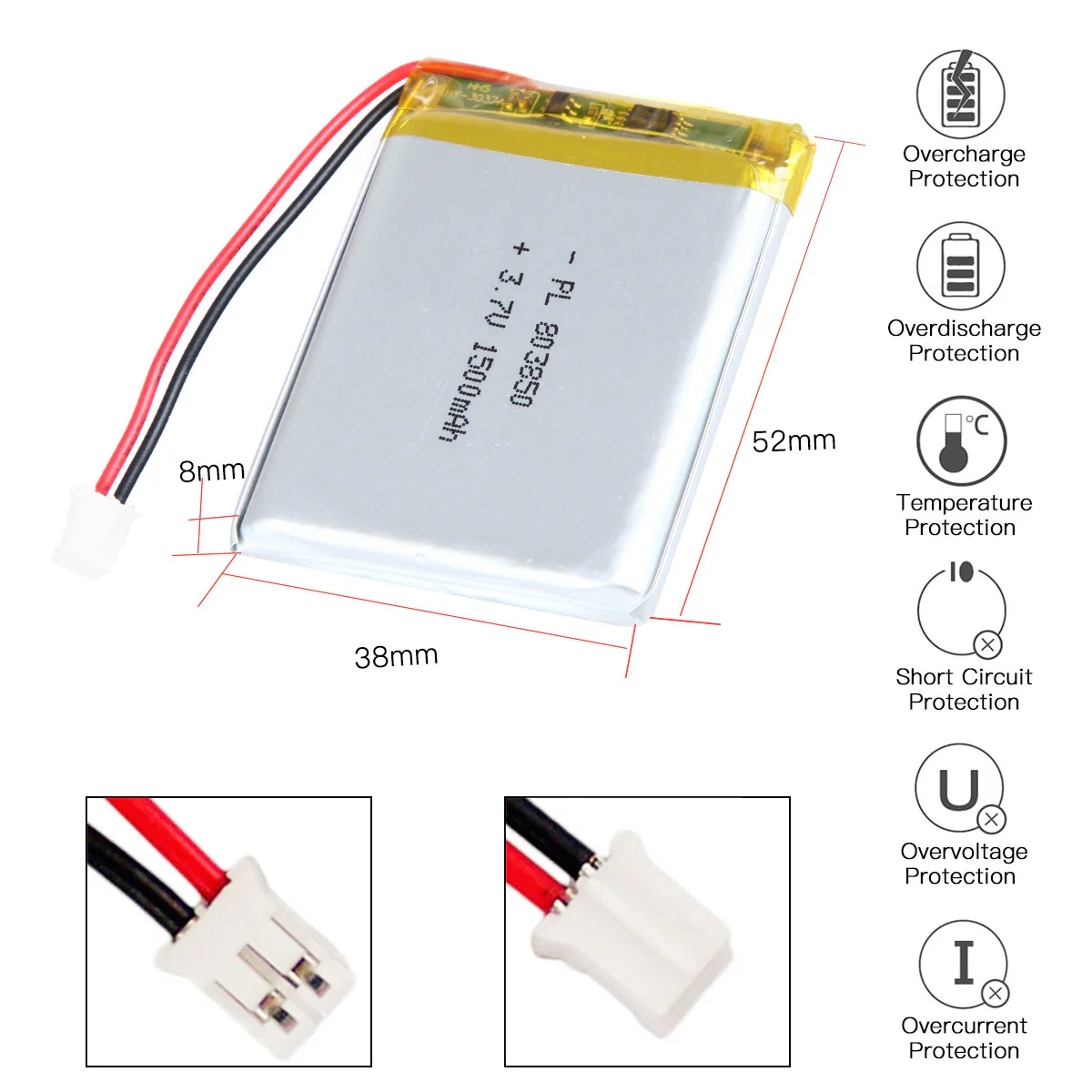 YDL 3.7V 1500mAh 803850 Rechargeable Lithium Polymer Battery - Image 4