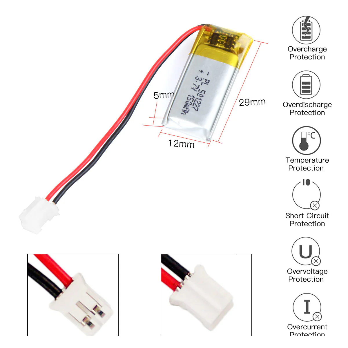 YDL 3.7V 150mAh 402025 Rechargeable Lithium Polymer Battery Length 27mm - Image 4