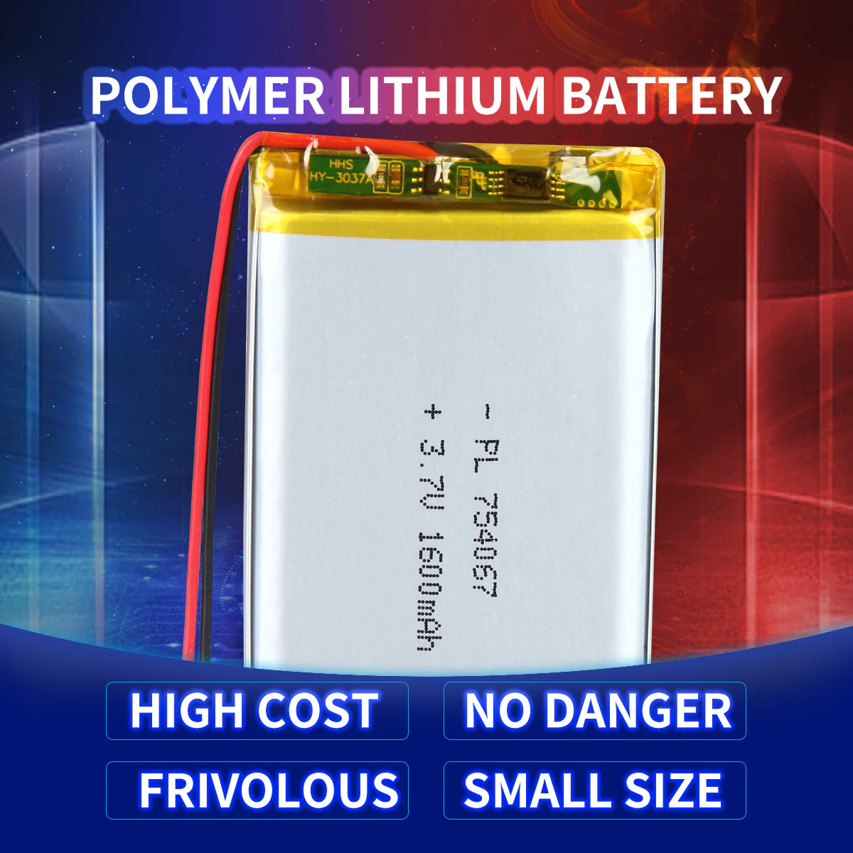YDL 3.7V 1600mAh 754067 Rechargeable Lithium Polymer Battery - Image 2