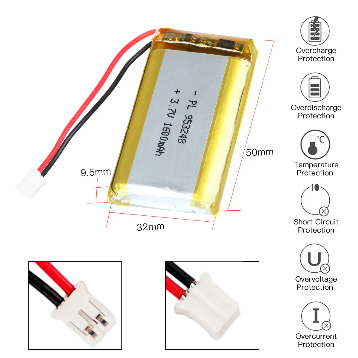 YDL 3.7V 1600mAh 953248 Rechargeable Lithium  Polymer Battery - Image 4