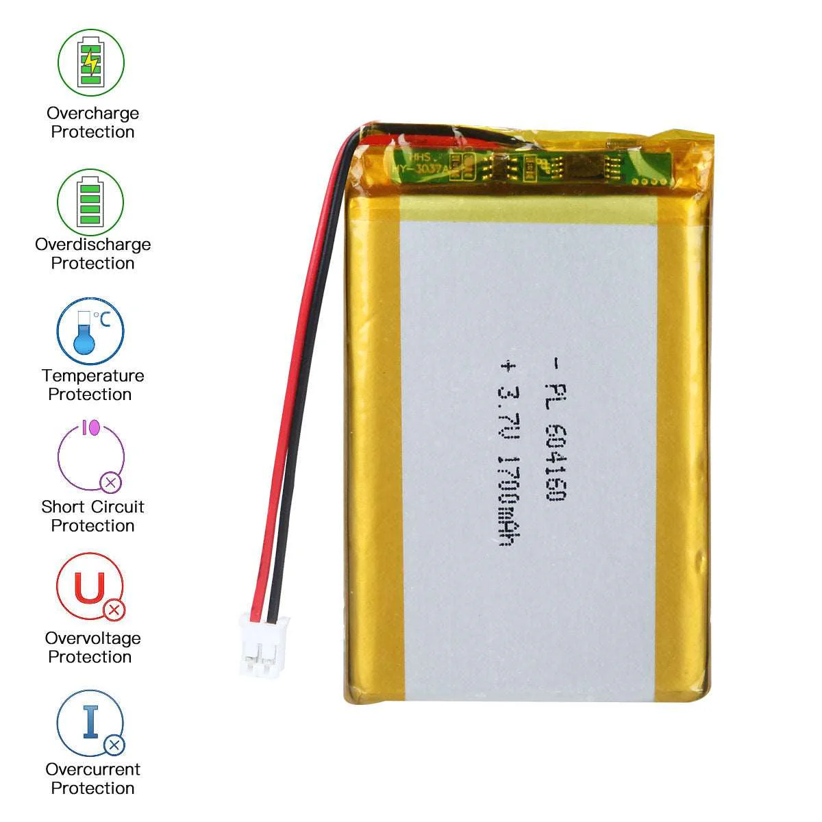 3.7V 1700mAh 604160 Rechargeable Lithium Polymer Battery Pack - Image 3