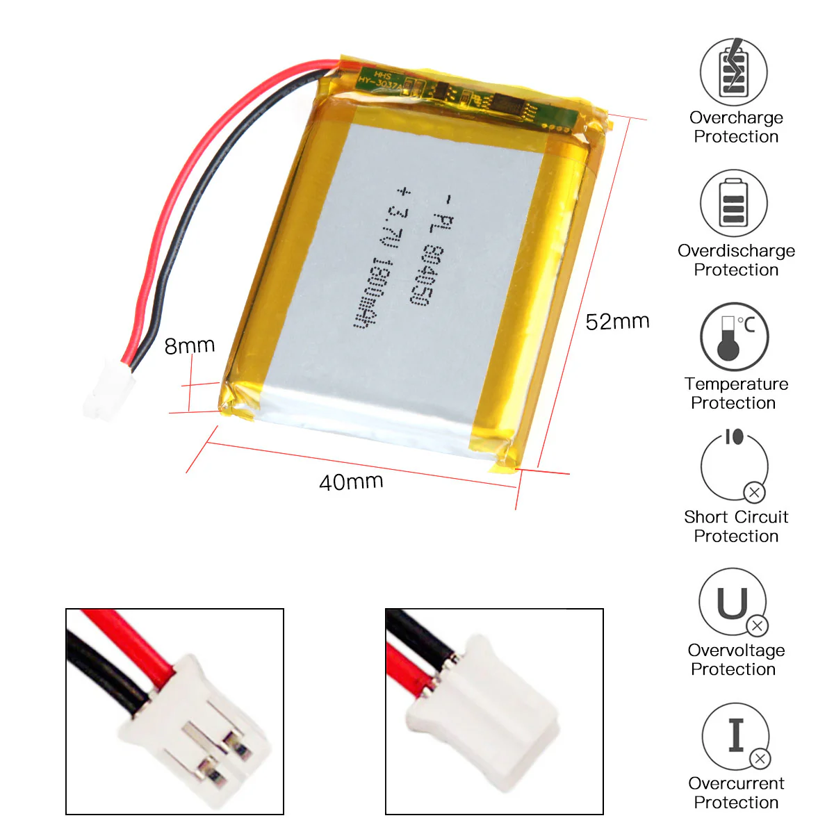 3.7V 2000mAh 804050 Rechargeable Lithium  Polymer Battery - Image 4