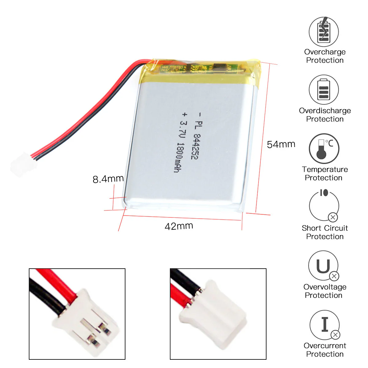 YDL 3.7V 1800mAh 844252 Rechargeable Lithium Polymer Battery - Image 4
