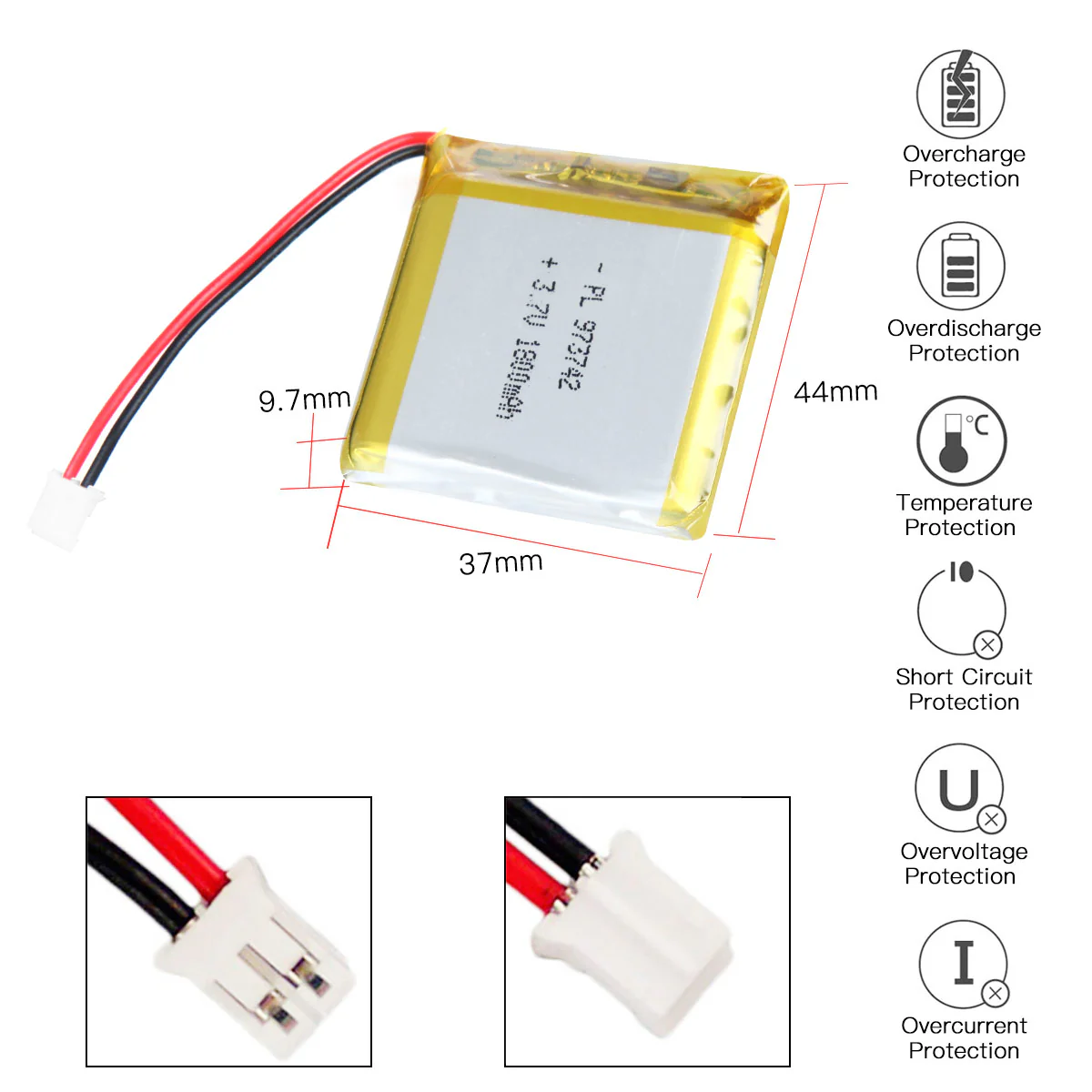 YDL 3.7V 1800mAh 973742 Rechargeable Lithium Polymer Battery Length 44mm - Image 4