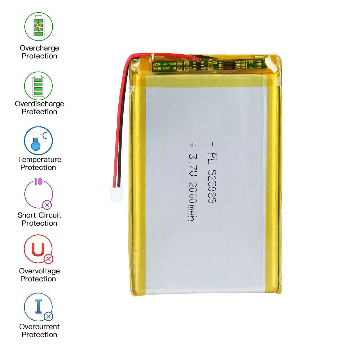 3.7V 2000mAh 525085 Lithium Polymer Battery - Image 3