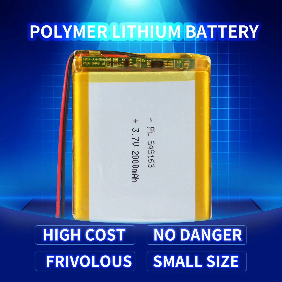 YDL 3.7V 2000mAh 545163 Rechargeable Lithium Polymer Battery Length 65mm - Image 2