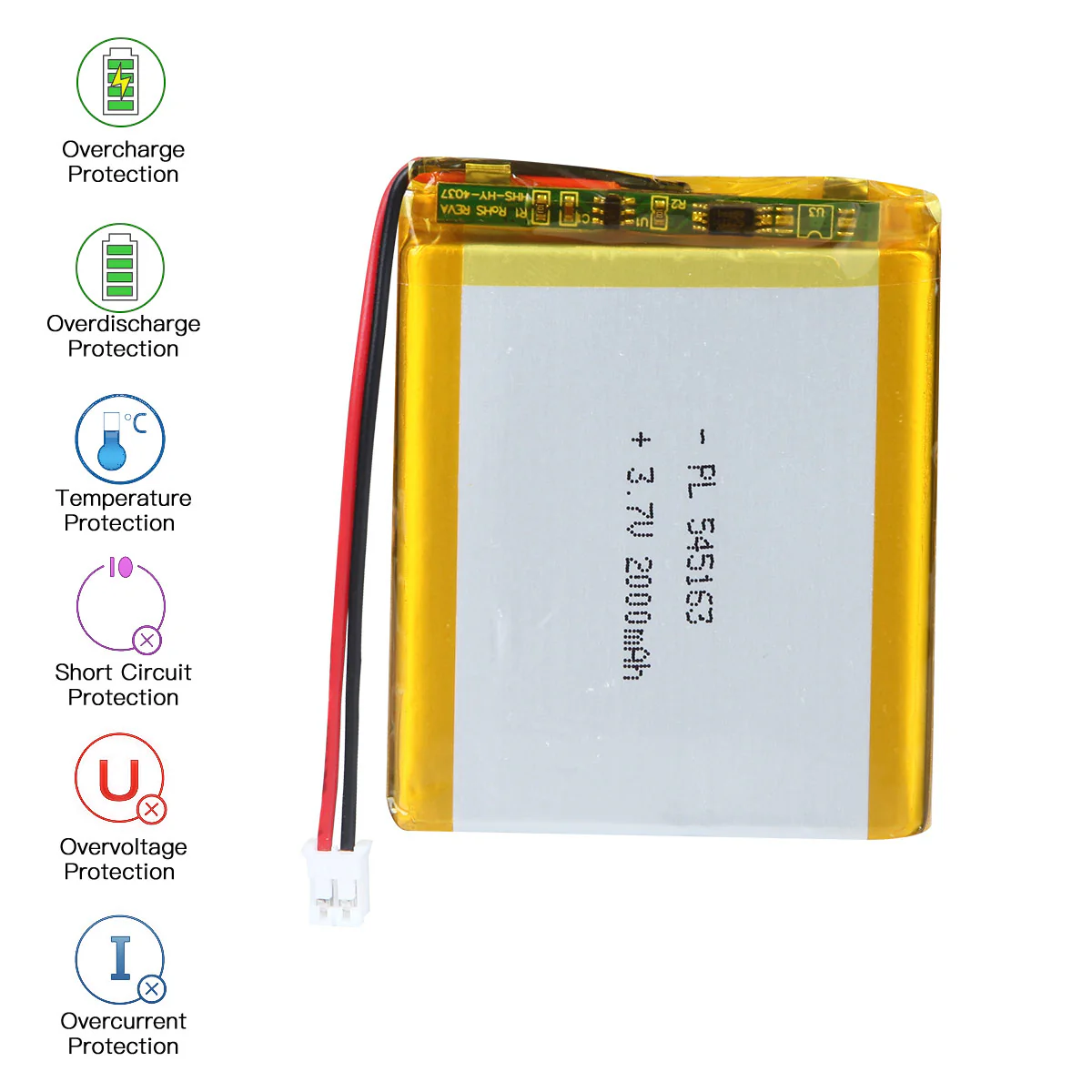 YDL 3.7V 2000mAh 545163 Rechargeable Lithium Polymer Battery Length 65mm - Image 6