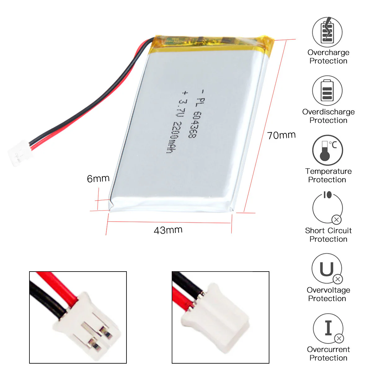 YDL 3.7V 2200mAh 604368 Rechargeable Lithium Polymer Battery - Image 3
