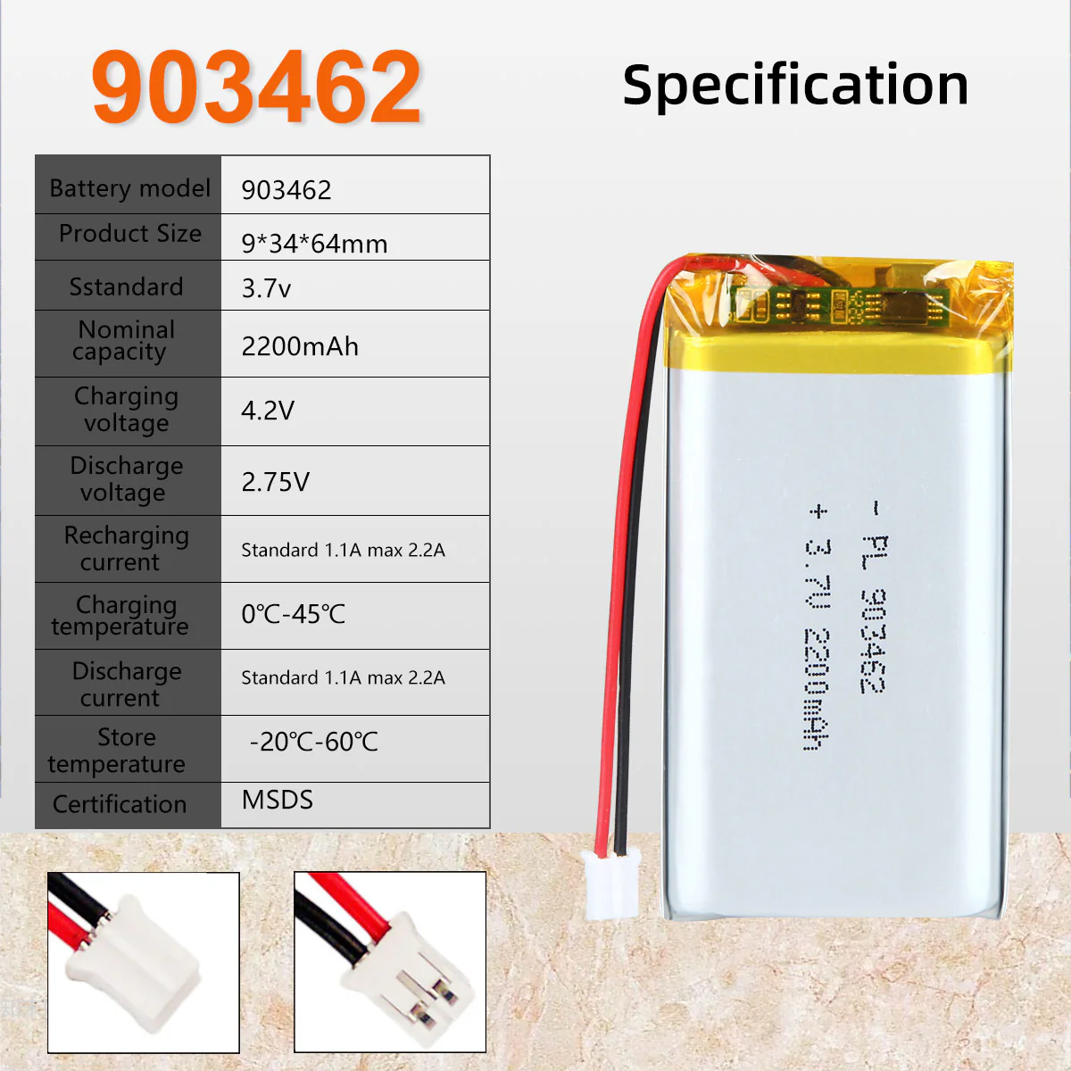 YDL 3.7V 2200mAh 903462 Rechargeable Lithium Polymer Battery - Image 4
