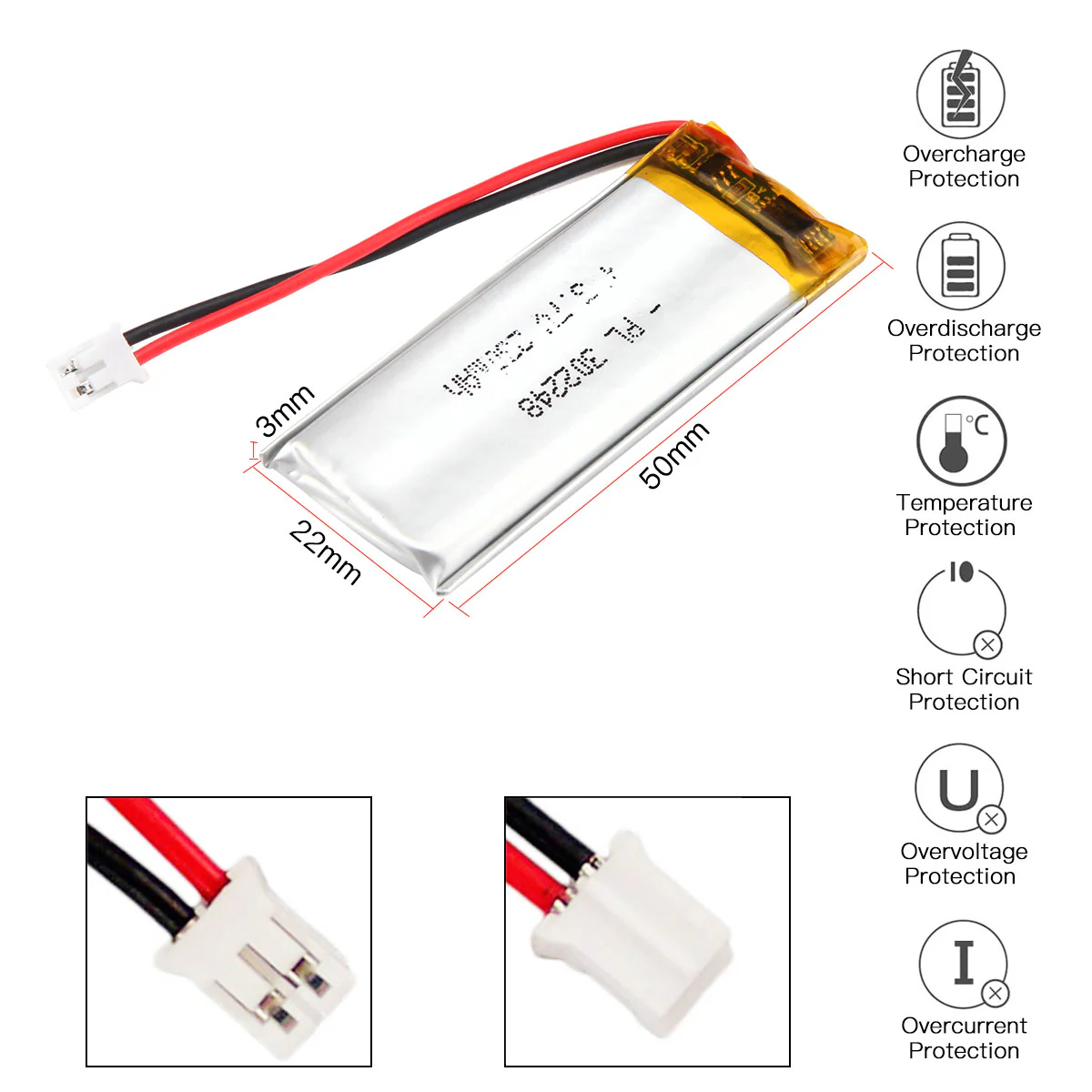 YDL 3.7V 230mAh 302248 Rechargeable Lithium Polymer Battery Length 50mm - Image 3