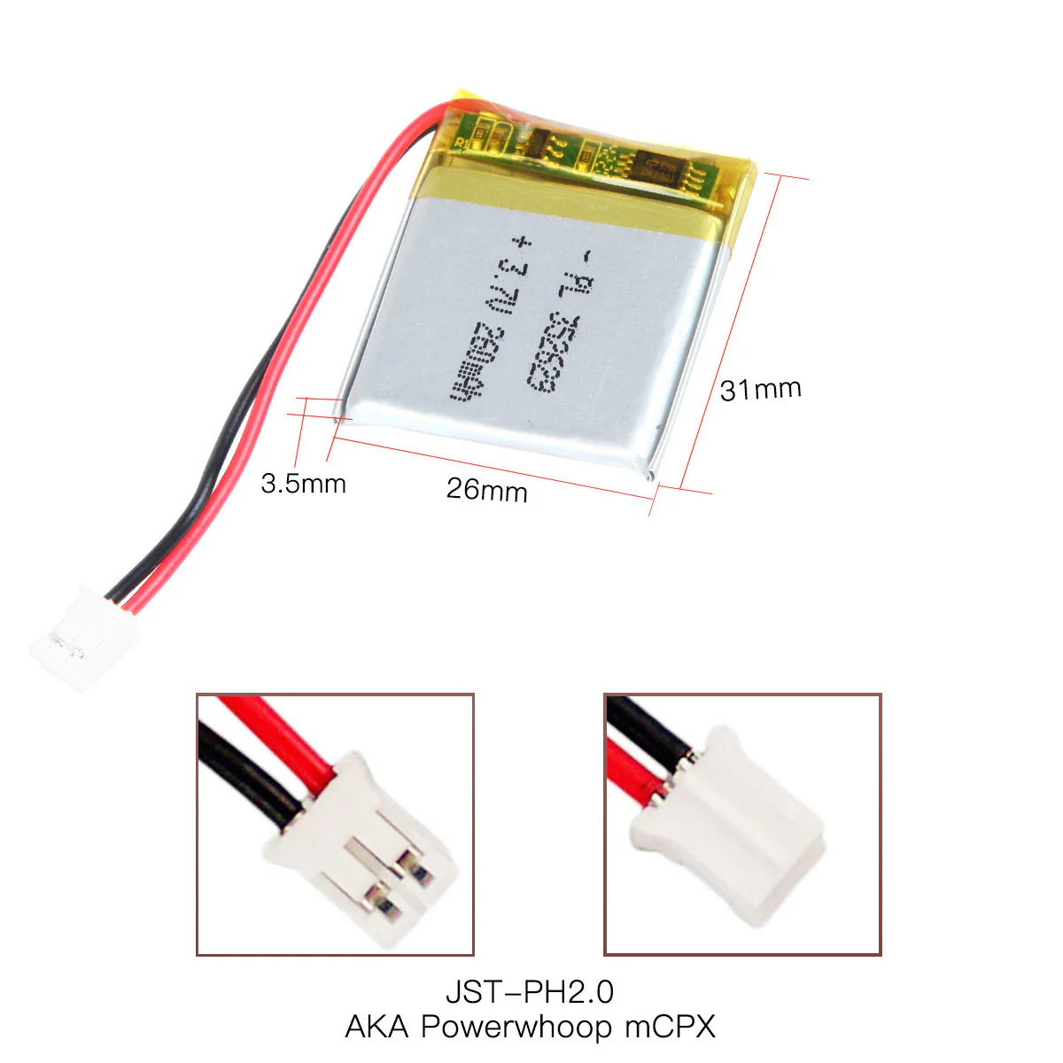 YDL 3.7V 260mAh 352629 Rechargeable Lithium Polymer Battery Length 31mm - Image 4