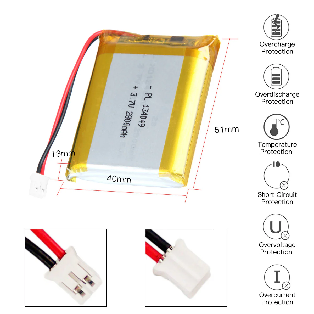 YDL 3.7V 2800mAh 134049 Rechargeable Lithium  Polymer Battery - Image 3