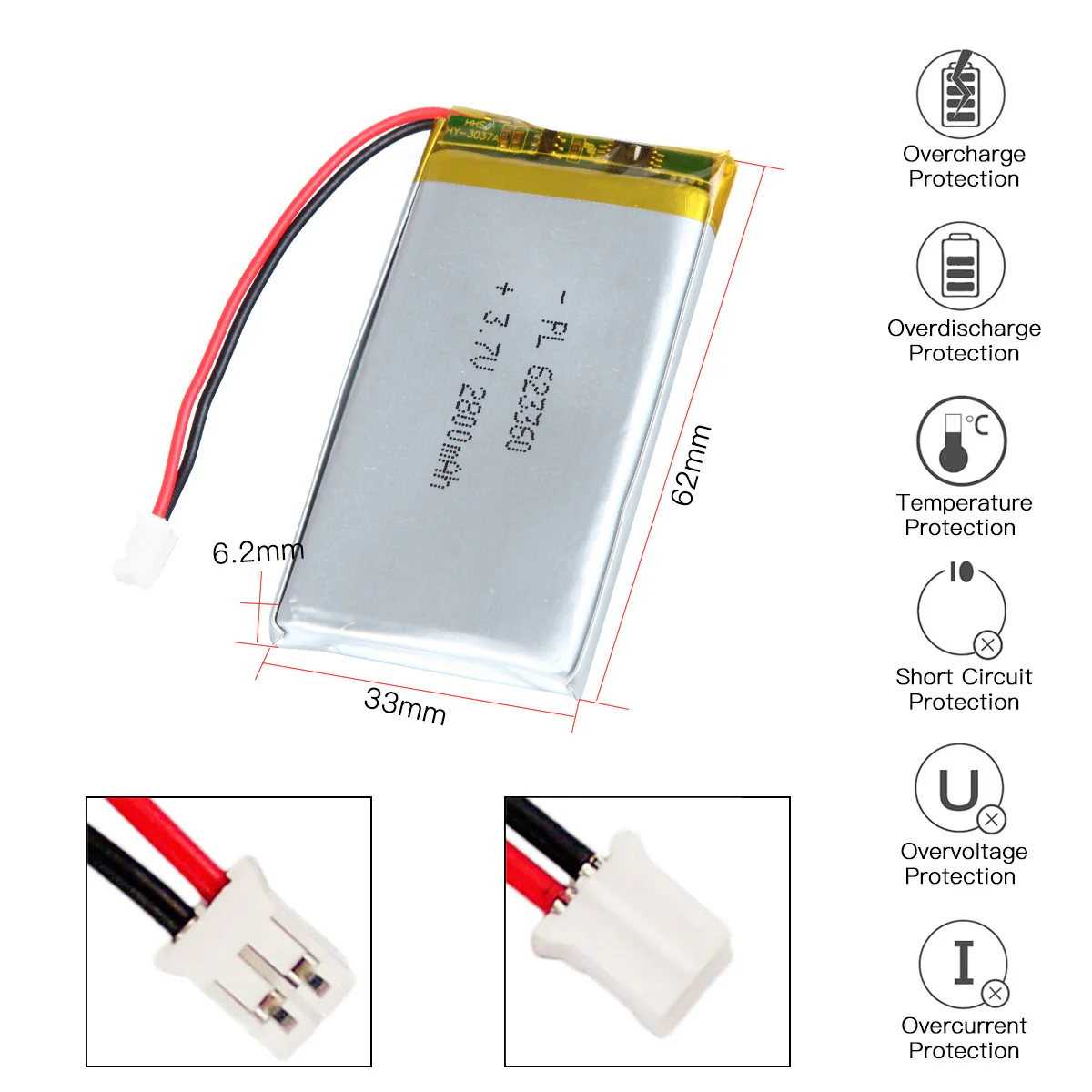YDL 3.7V 1500mAh 623360 Rechargeable Lithium  Polymer Battery - Image 3