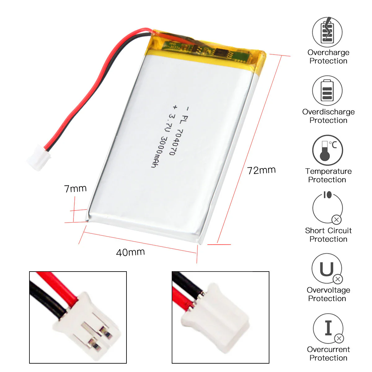 YDL 3.7V 2800mAh 704070/804070 Rechargeable Lithium  Polymer Battery - Image 3