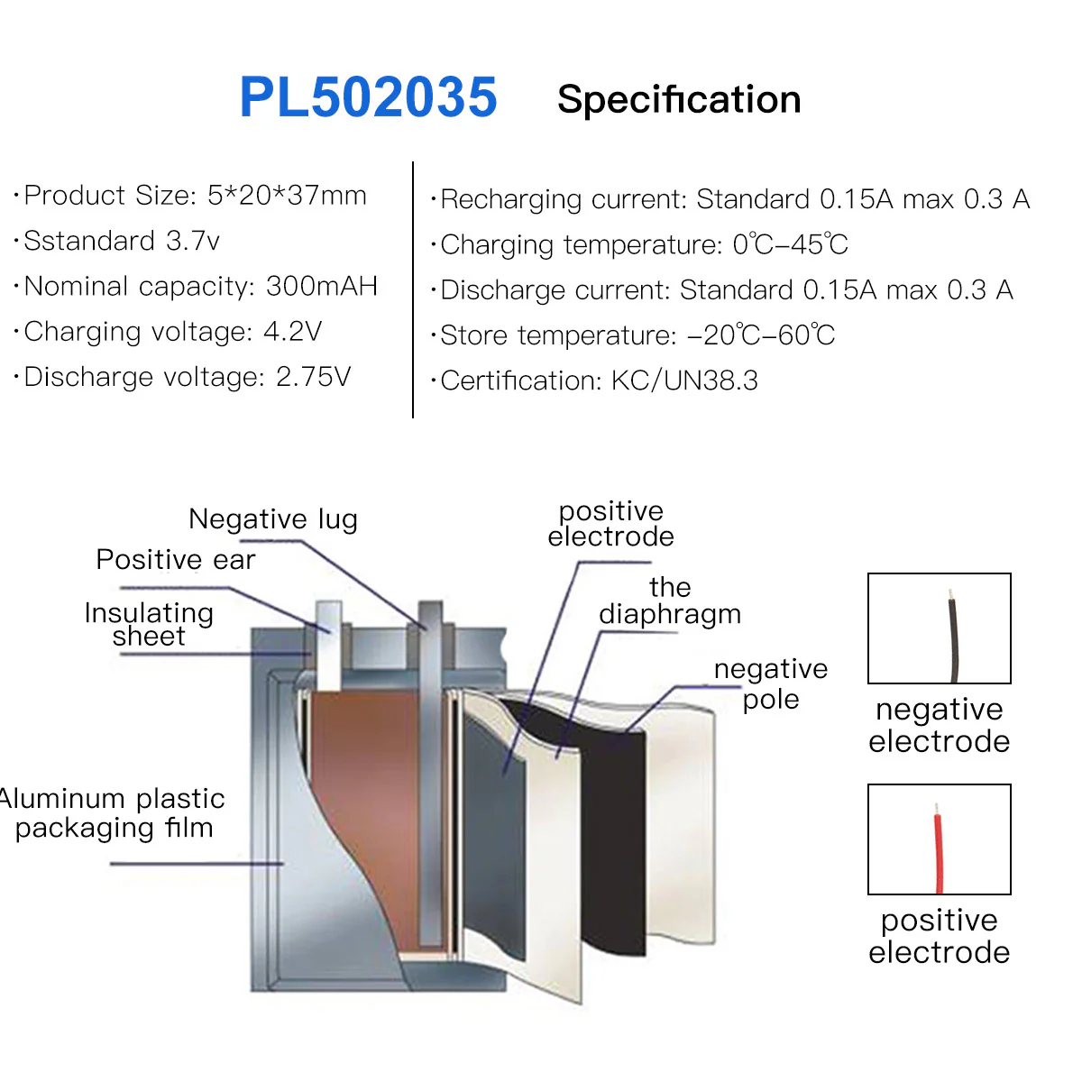 YDL 3.7V 300mAh 502035 Rechargeable Lithium  Polymer Battery - Image 6