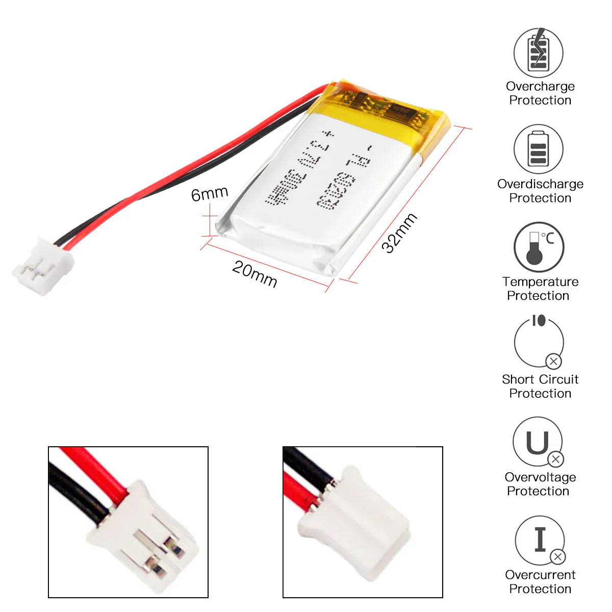 3.7V 300mAh 602030 Rechargeable Lithium Polymer Battery 2 pins or 3 pins Connector - Image 3