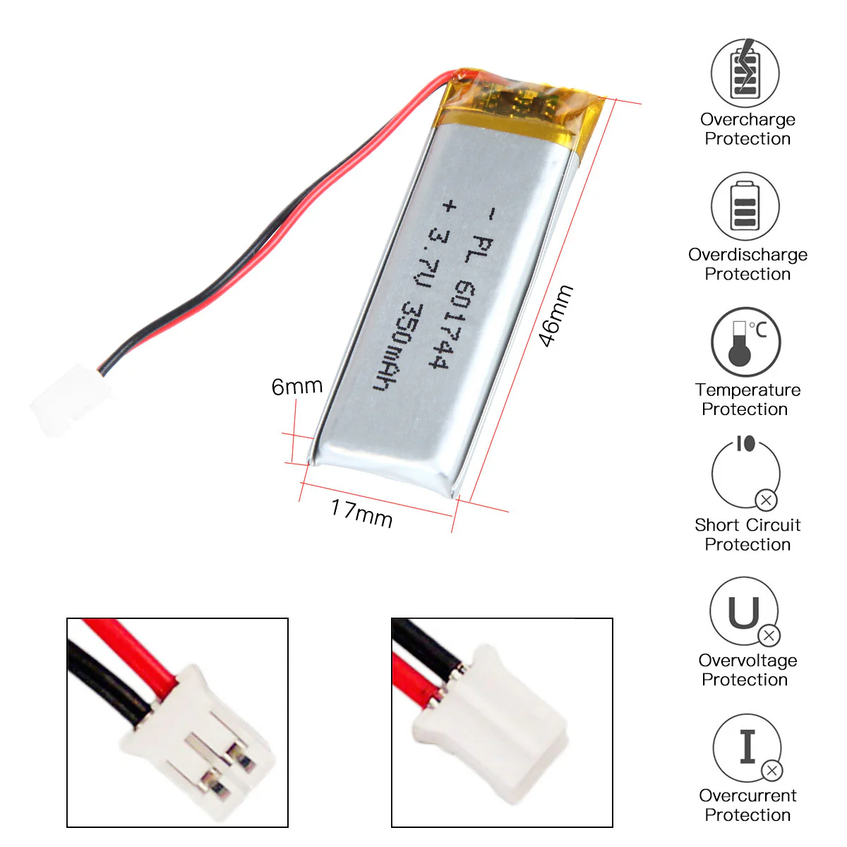 YDL 3.7V 350mAh 601744 Rechargeable Lithium Polymer Battery - Image 3