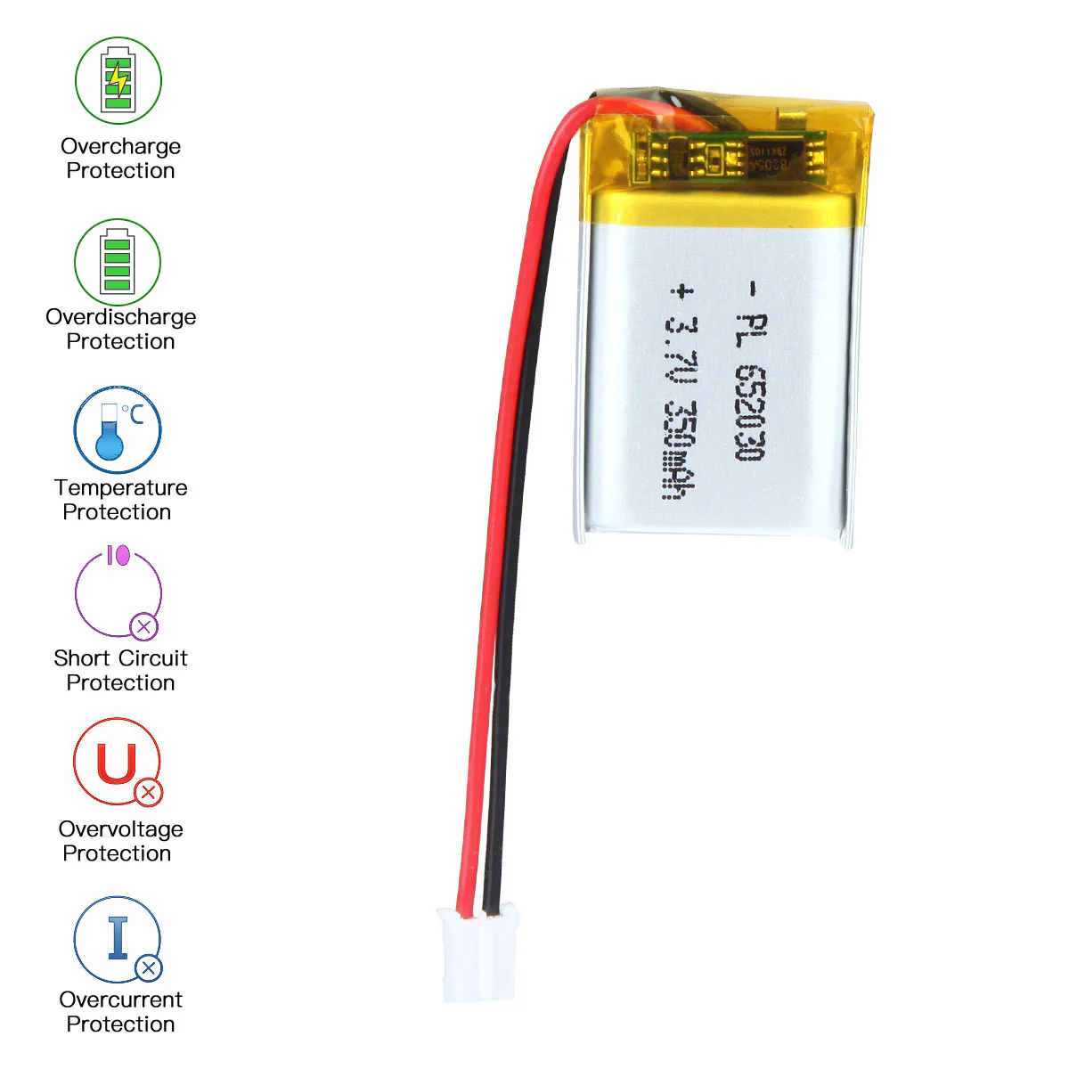 YDL 3.7V 350mAh 652030 Rechargeable Lithium Polymer Battery Length 32mm - Image 5
