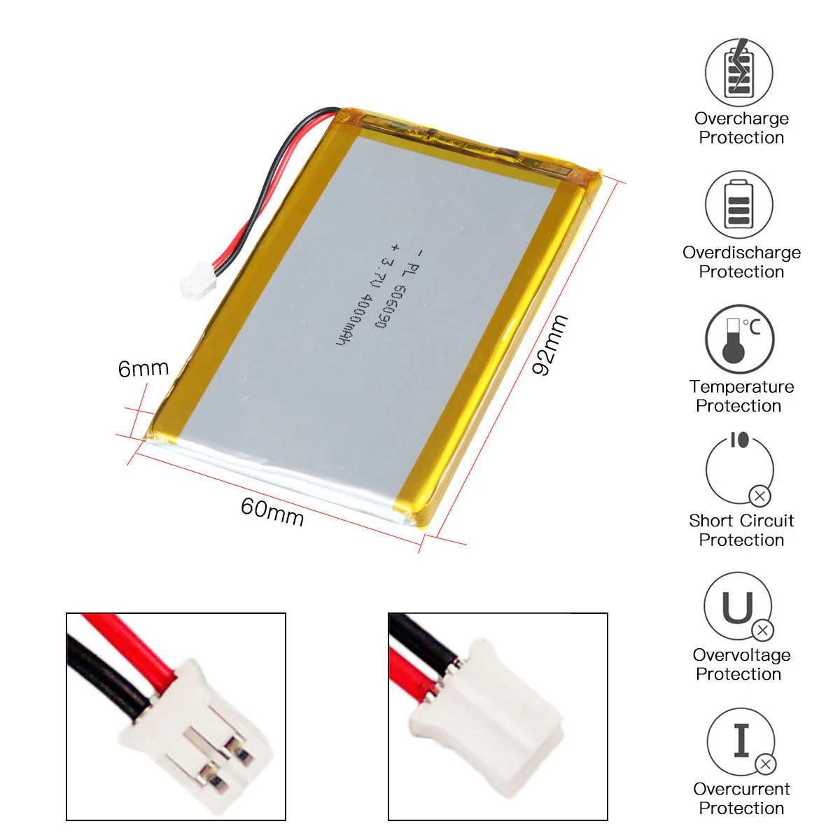 YDL 3.7V 4000mAh 606090 Rechargeable Lithium  Polymer Battery - Image 3