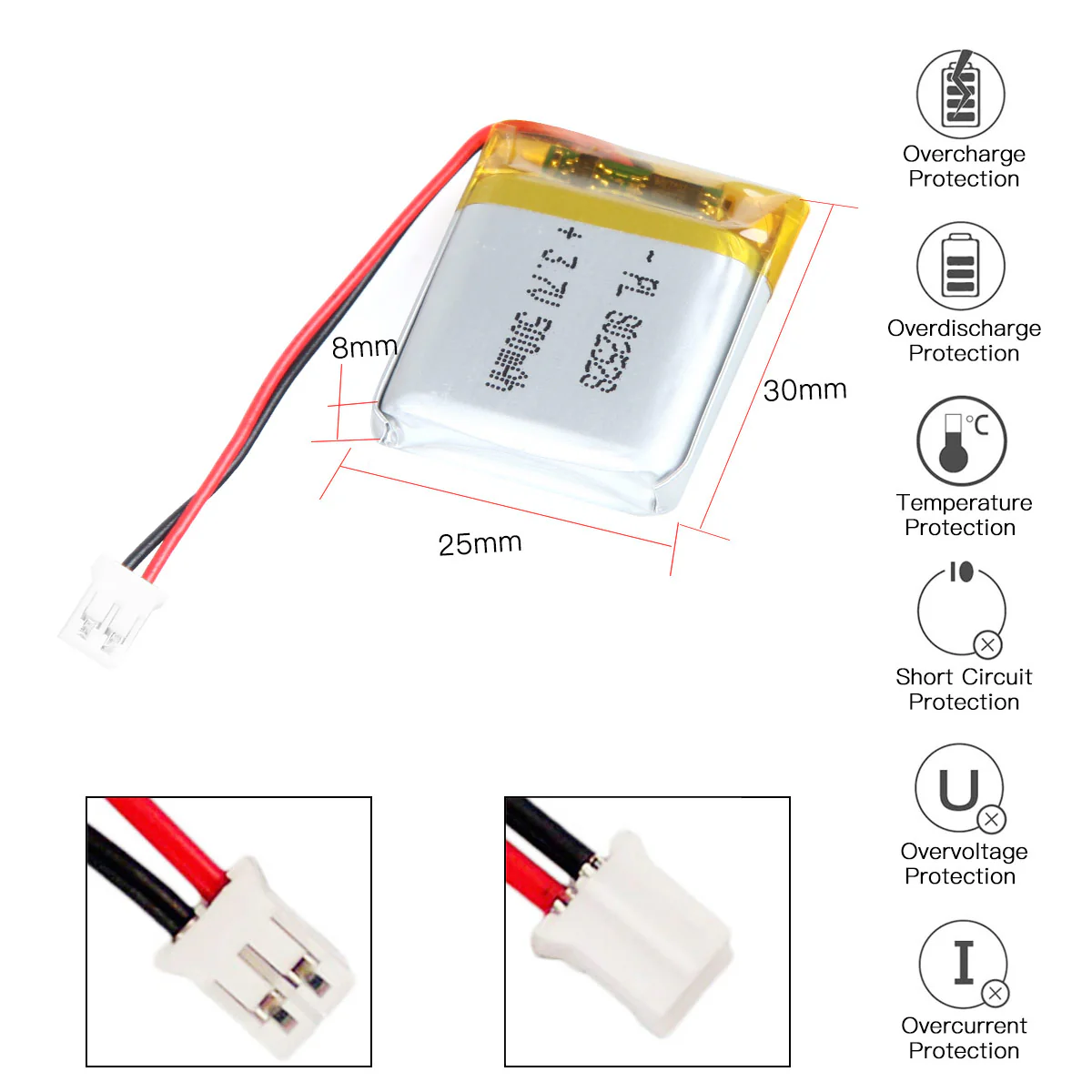 3.7V 500mAh 802528 Rechargeable Lithium Polymer Battery - Image 3